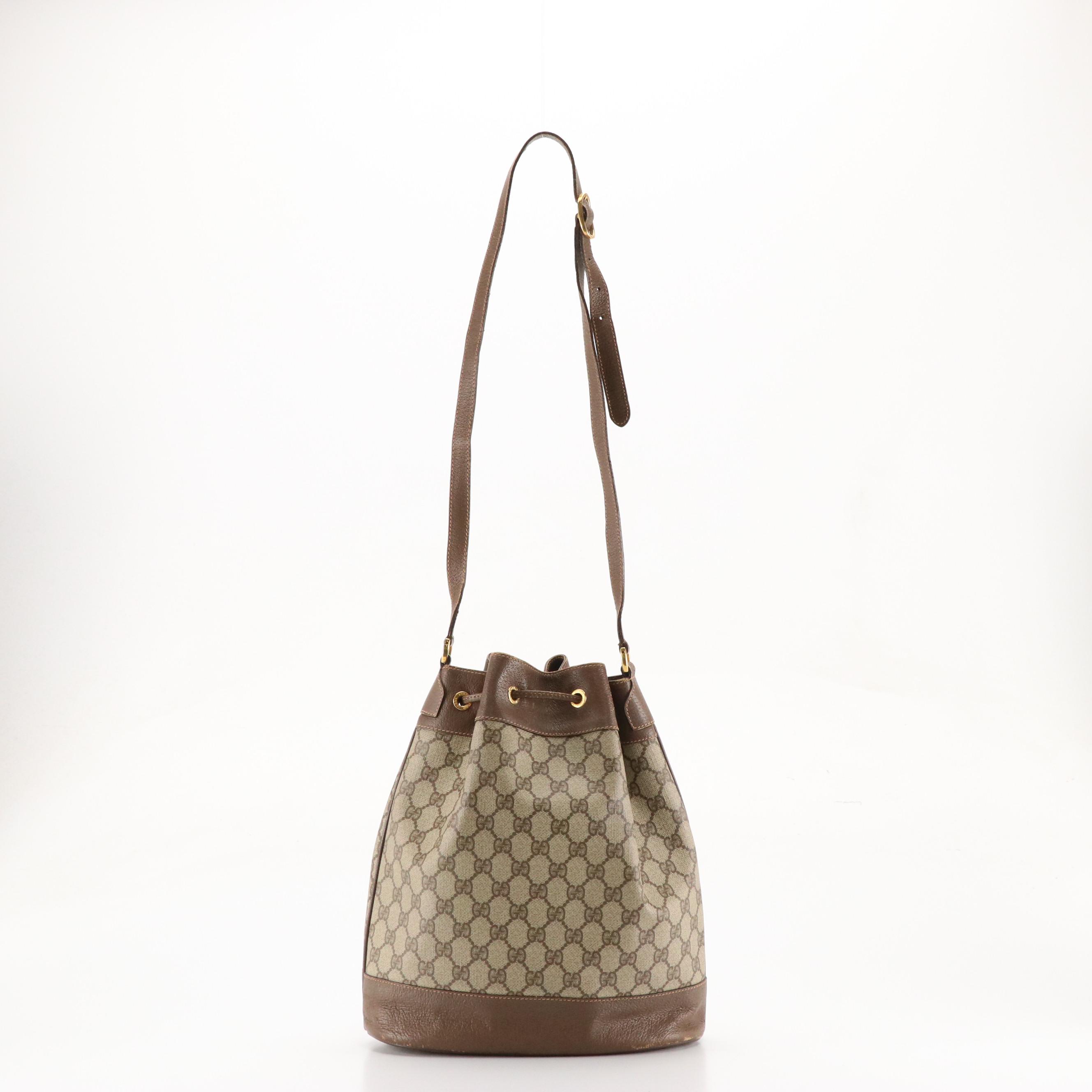 Gucci Accessory Collection Drawstring Bucket Bag in GG Supreme Canvas & Leather