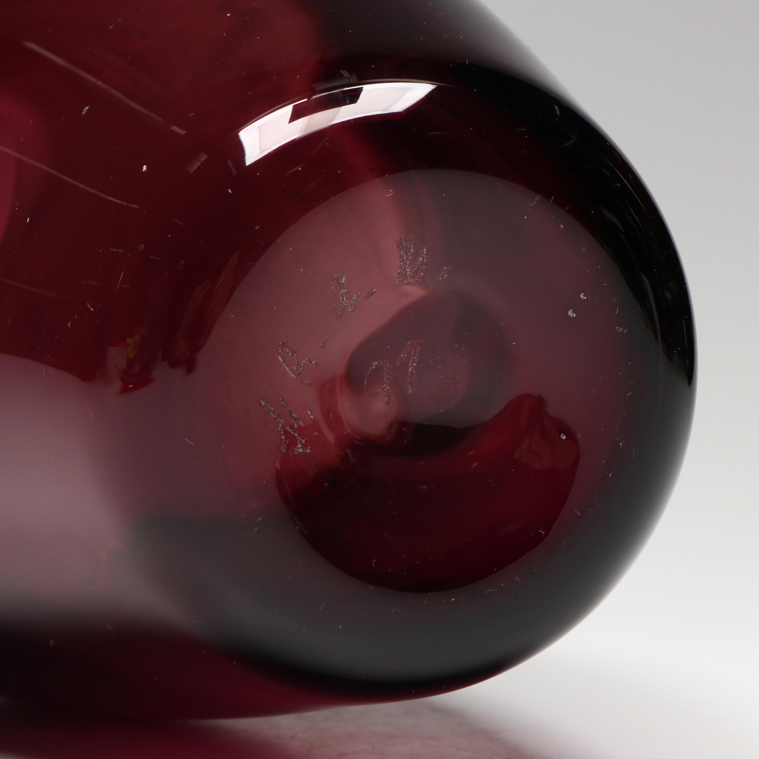 Artist Signed Art Glass Vase with Art Glass Iridescent Curved Plate