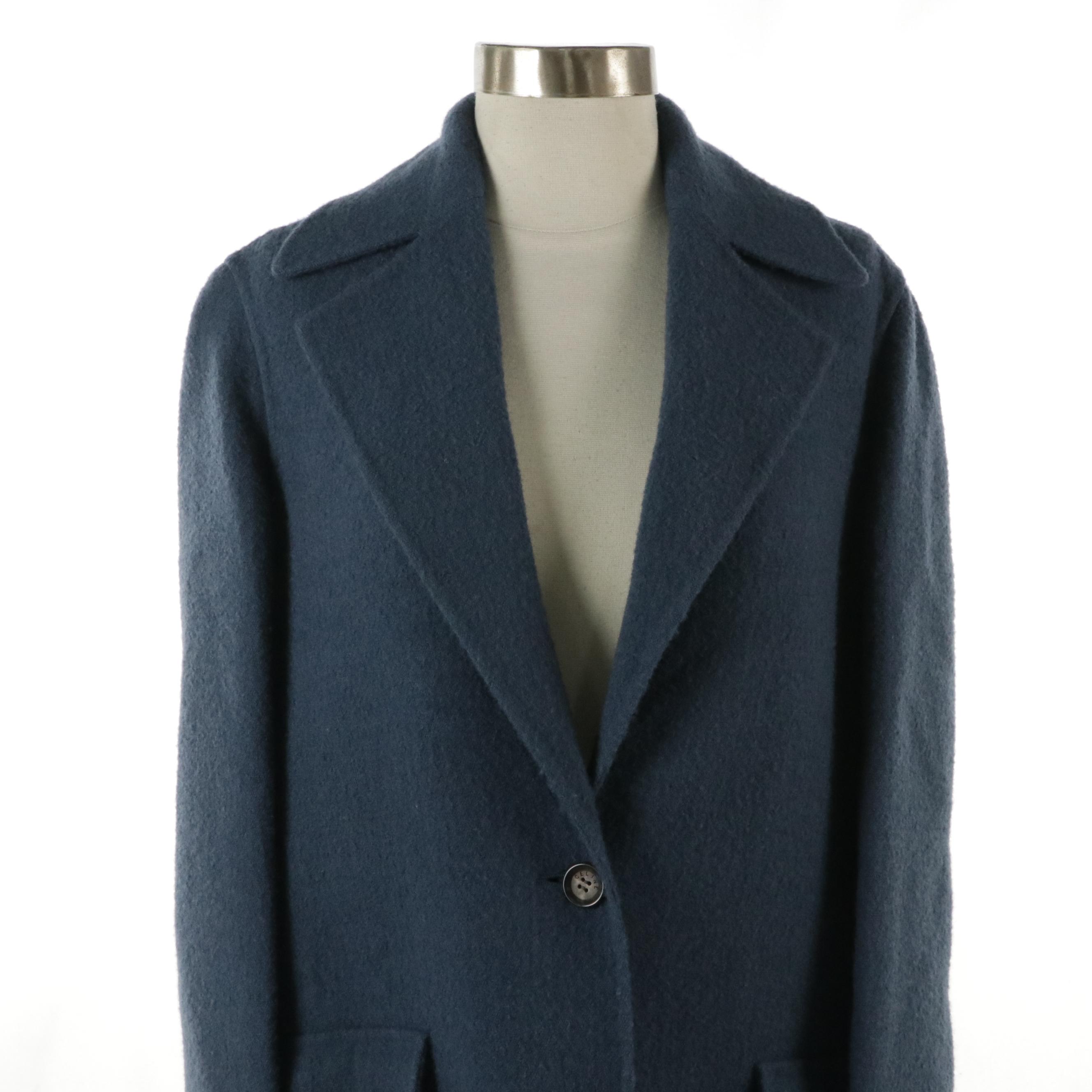 Celine Steel Blue Wool Blend Mid-Length Coat