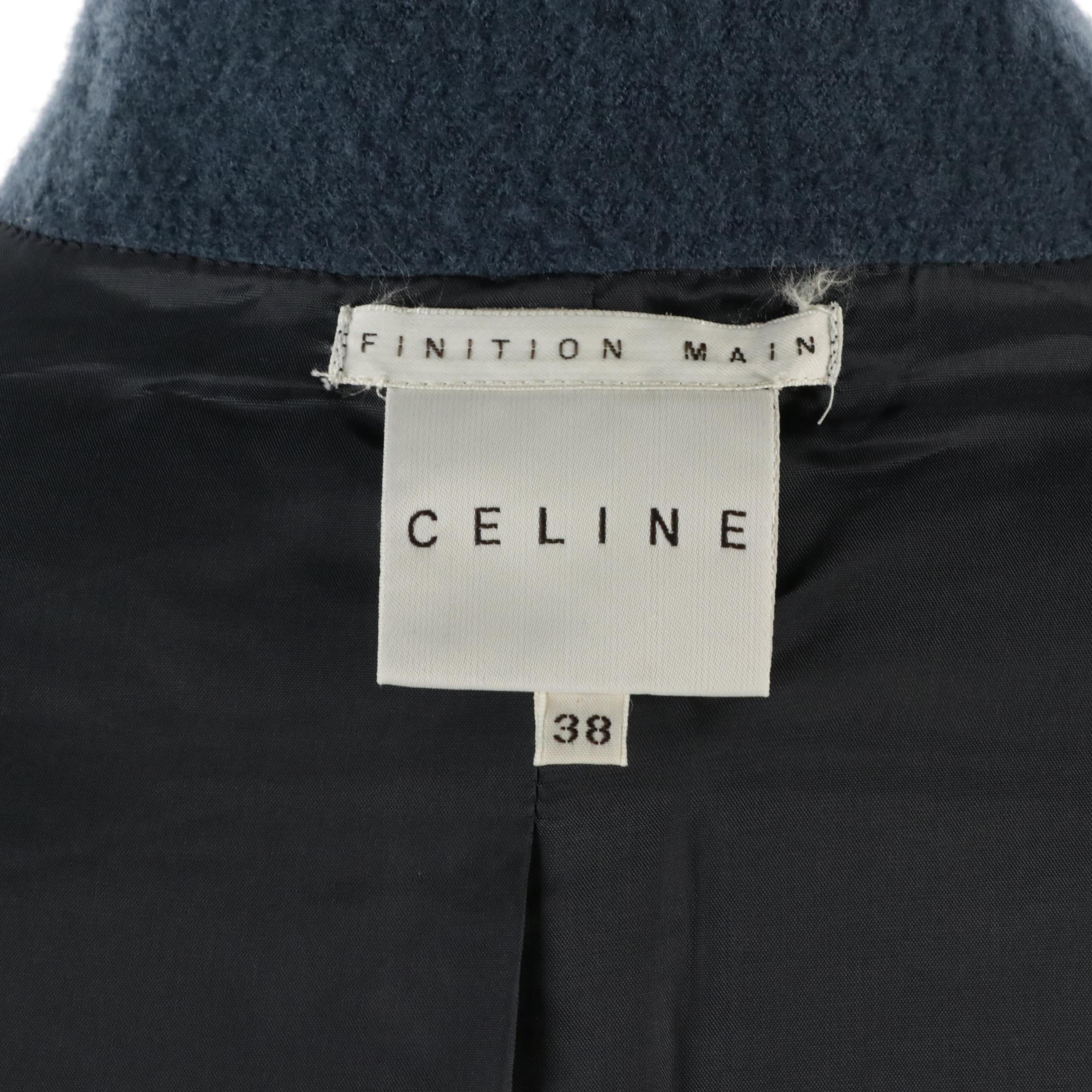Celine Steel Blue Wool Blend Mid-Length Coat
