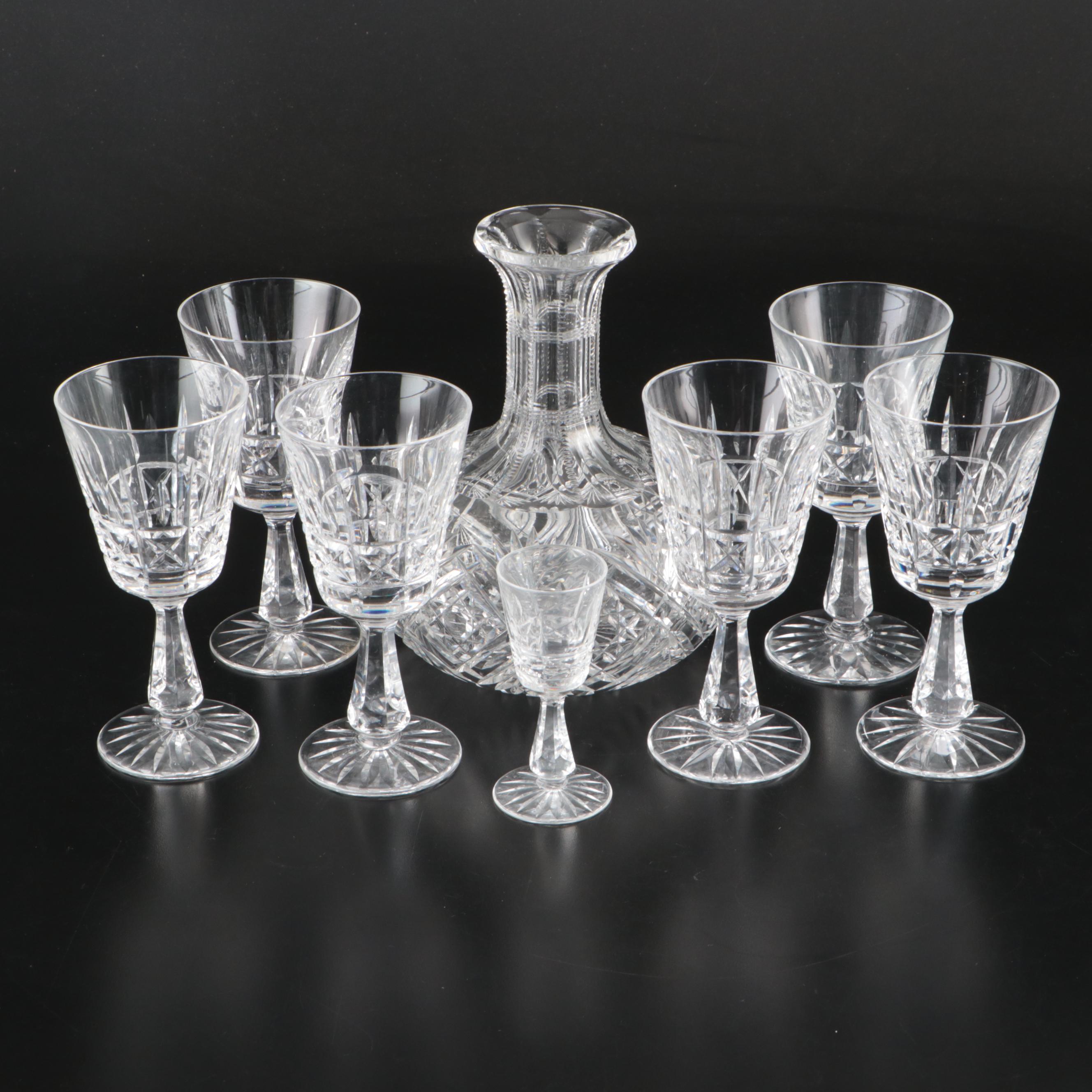 Hawkes Crystal Decanter with Waterford Crystal Claret and Cordial Glasses