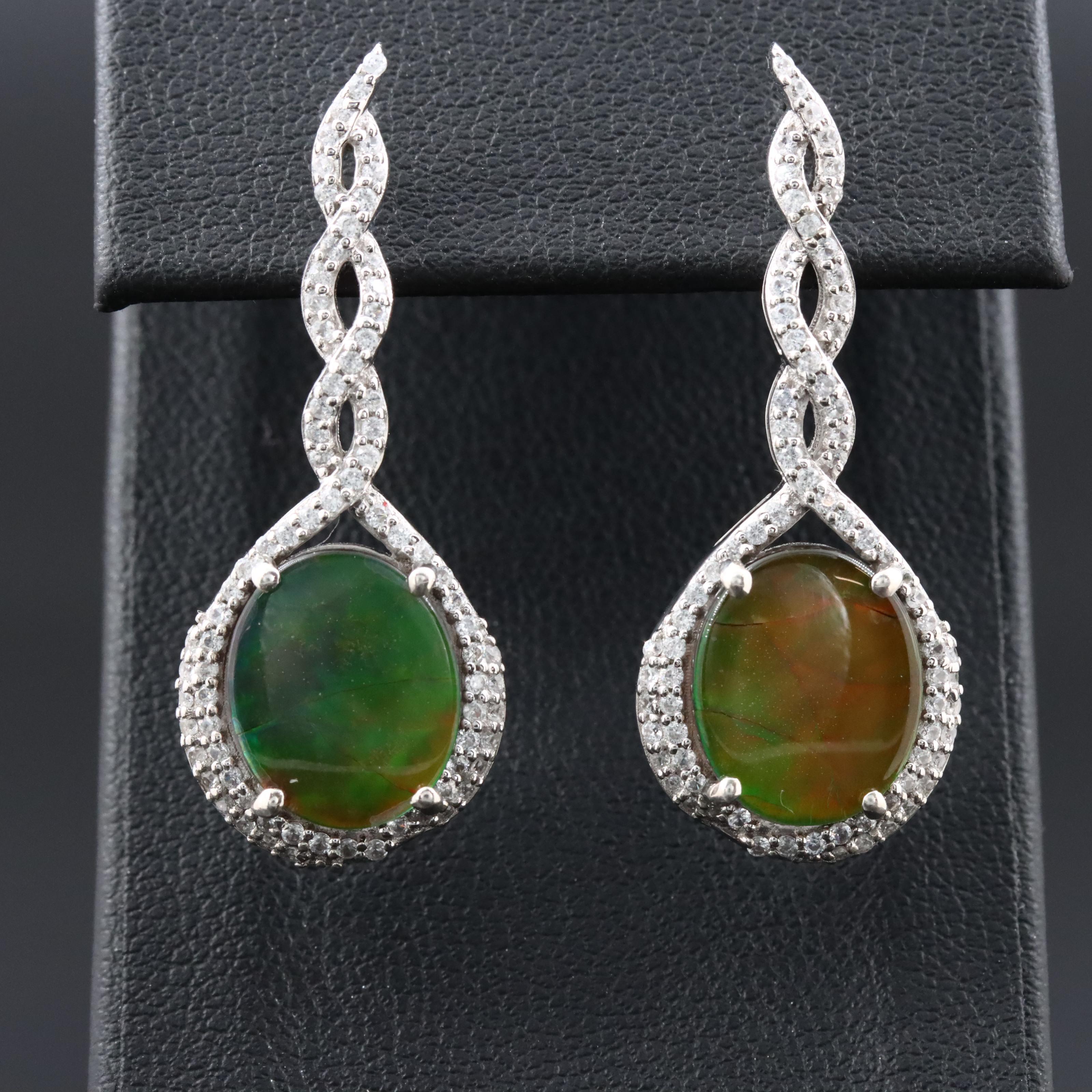 Sterling Ammolite Triplet and White Topaz Earrings
