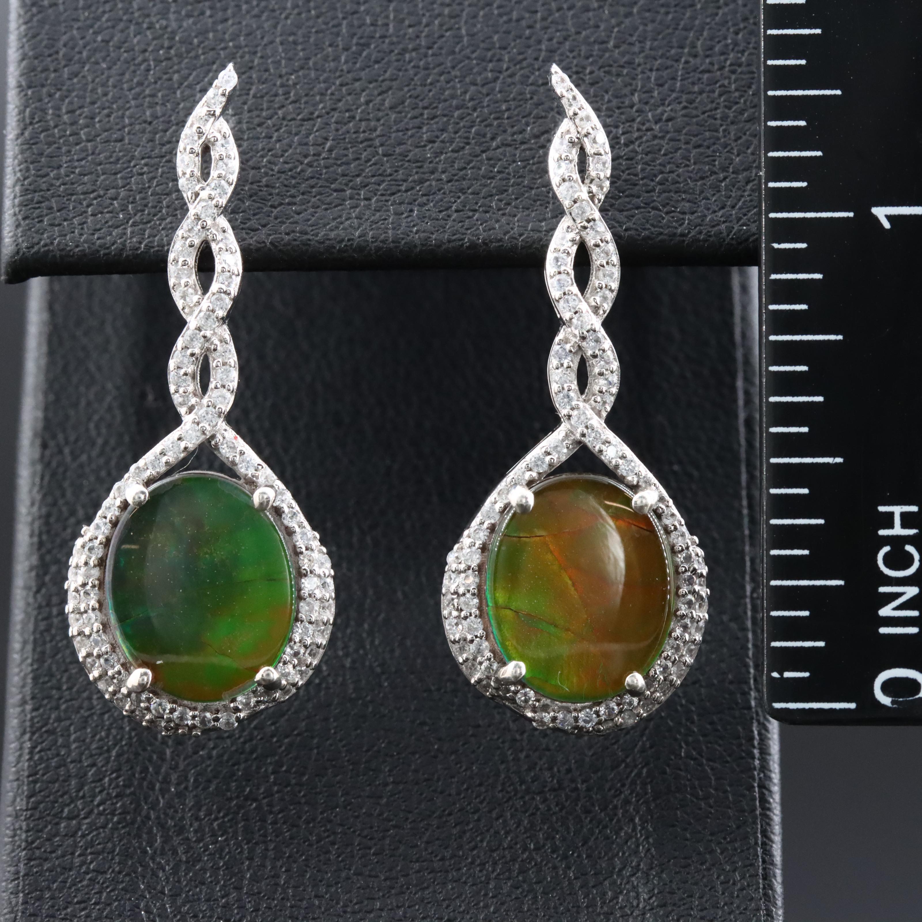 Sterling Ammolite Triplet and White Topaz Earrings