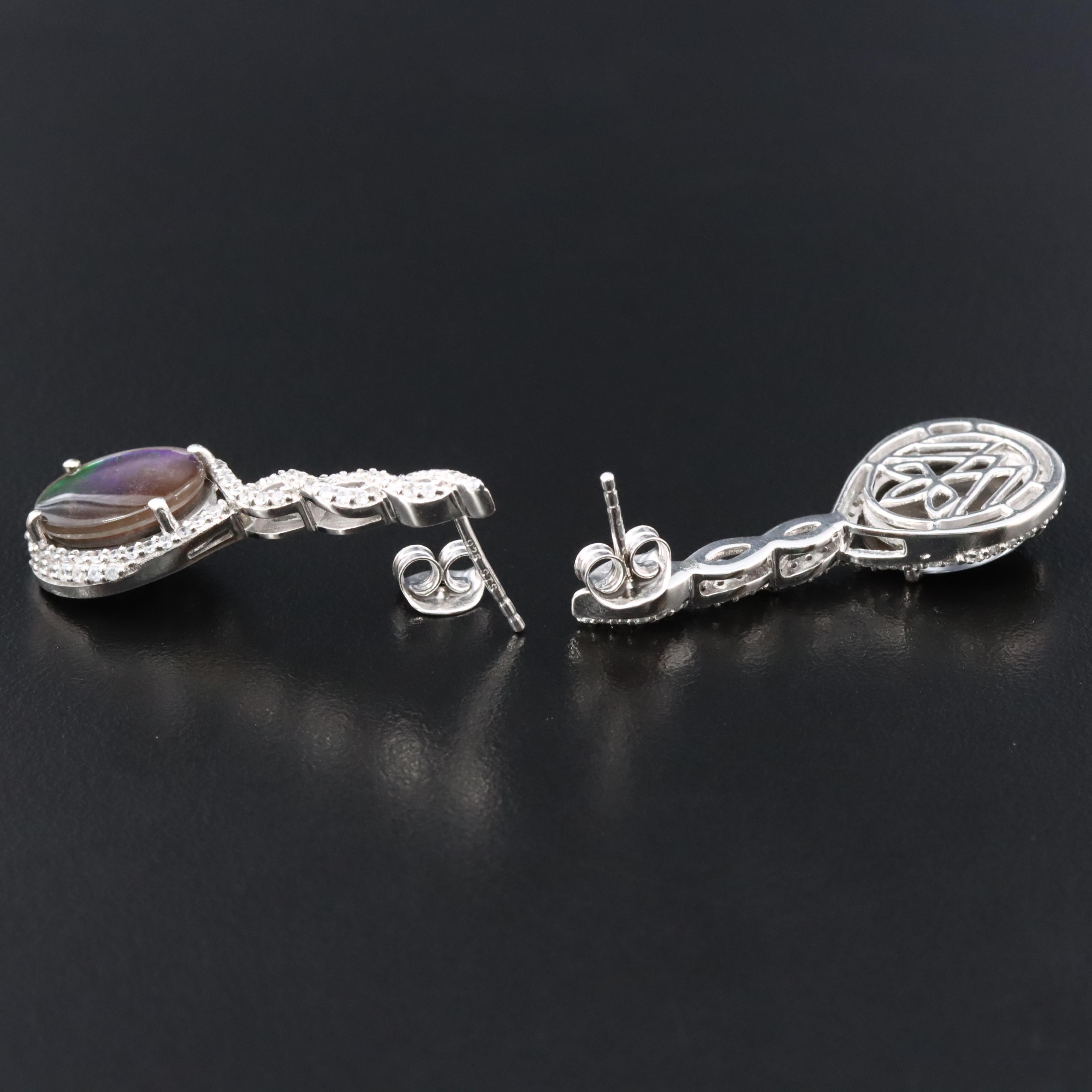 Sterling Ammolite Triplet and White Topaz Earrings