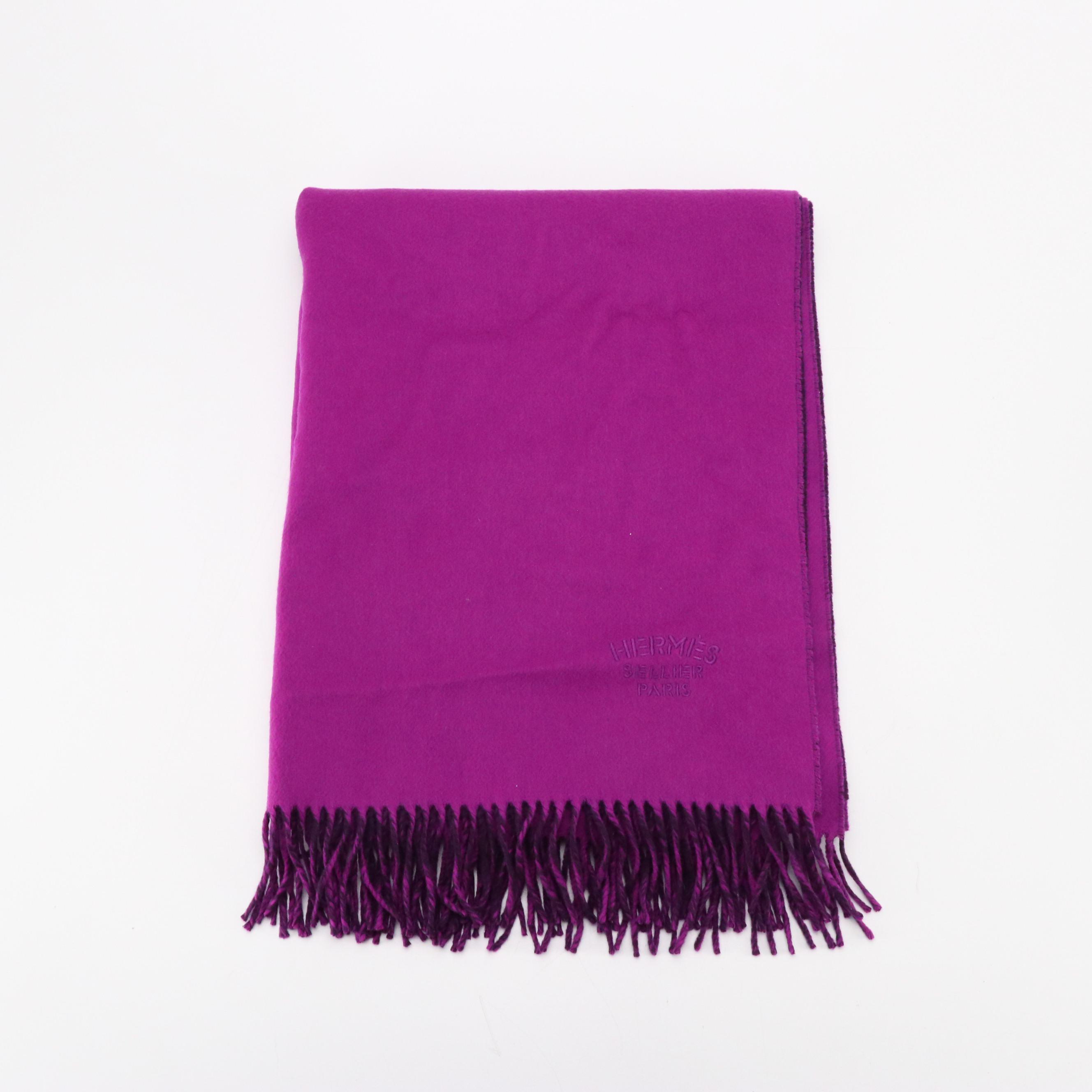 Hermès Sellier Fringed Blanket Scarf in Two Tone Purple Cashmere