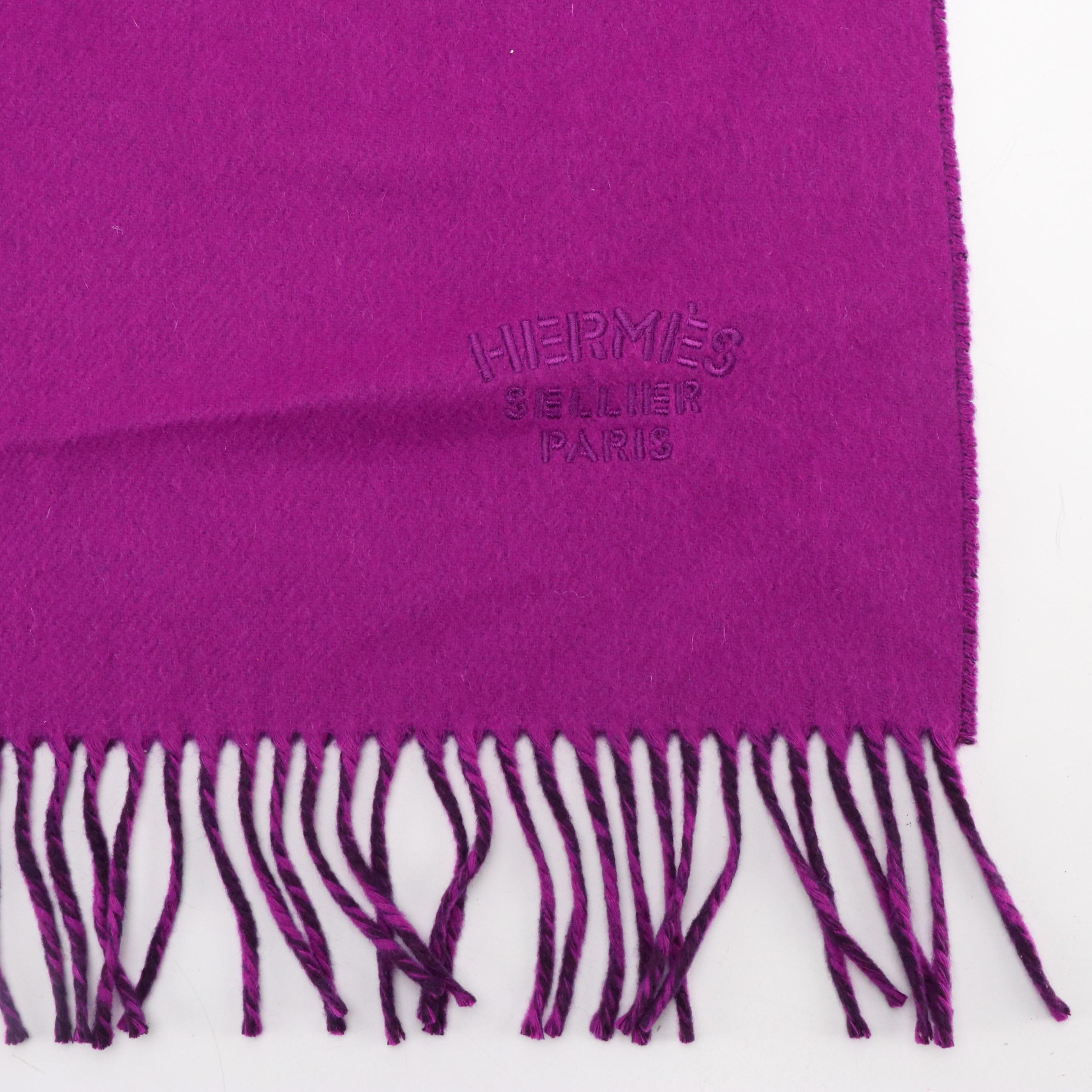 Hermès Sellier Fringed Blanket Scarf in Two Tone Purple Cashmere