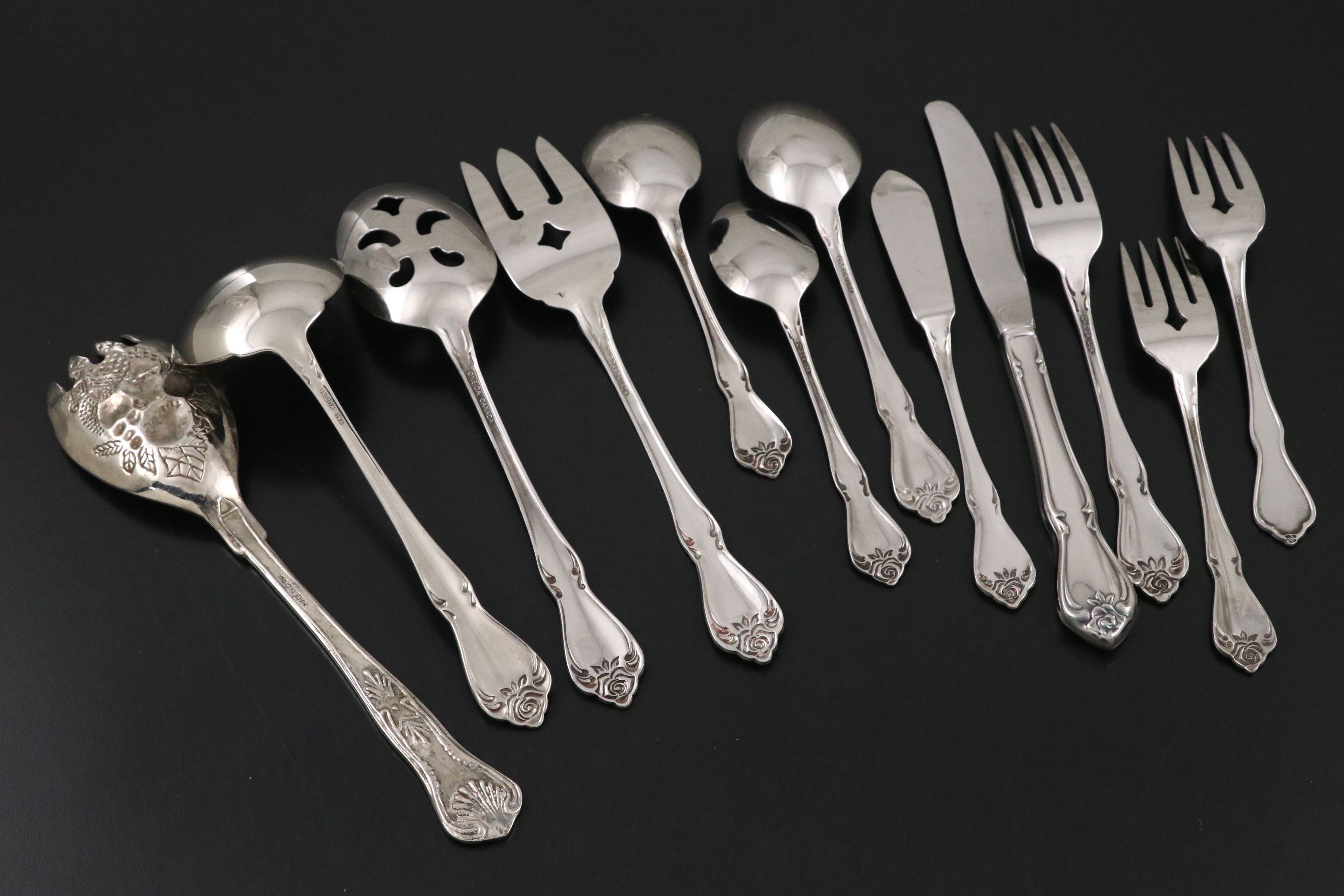 Oneida "Arbor Rose-True Rose" Stainless Steel Flatware, Late 20th Century