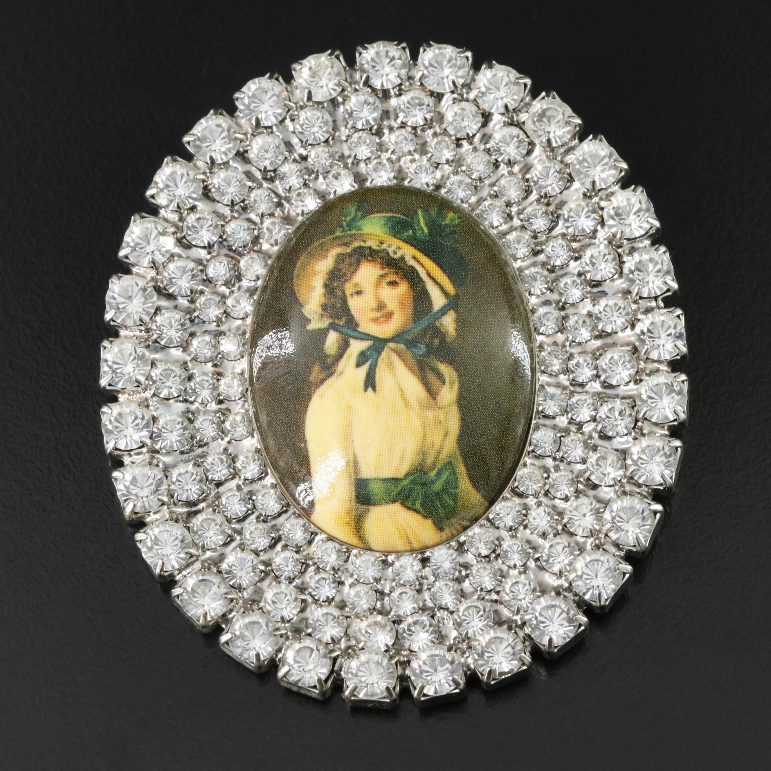 Portrait and Rhinestone Brooch