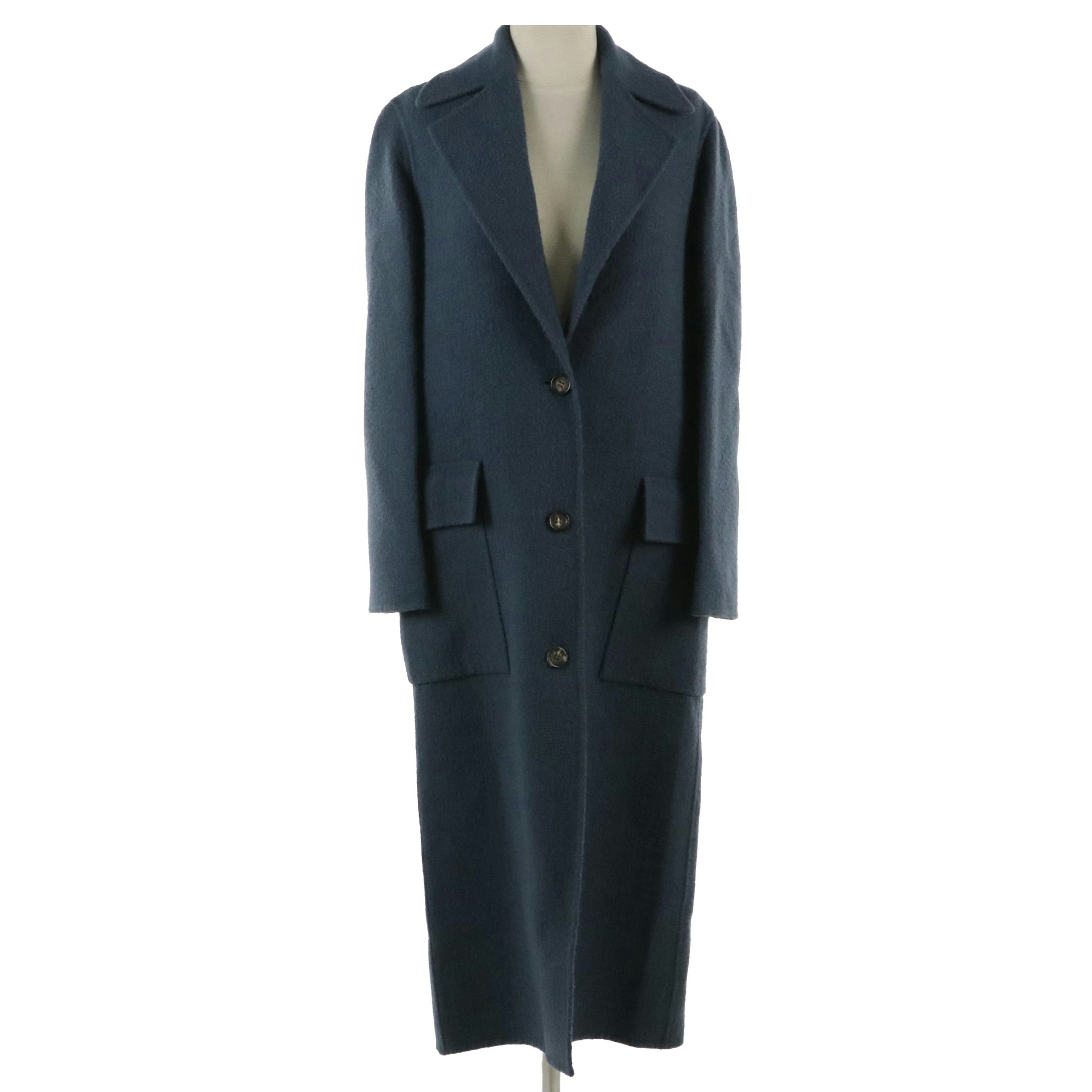 Celine Steel Blue Wool Blend Mid-Length Coat