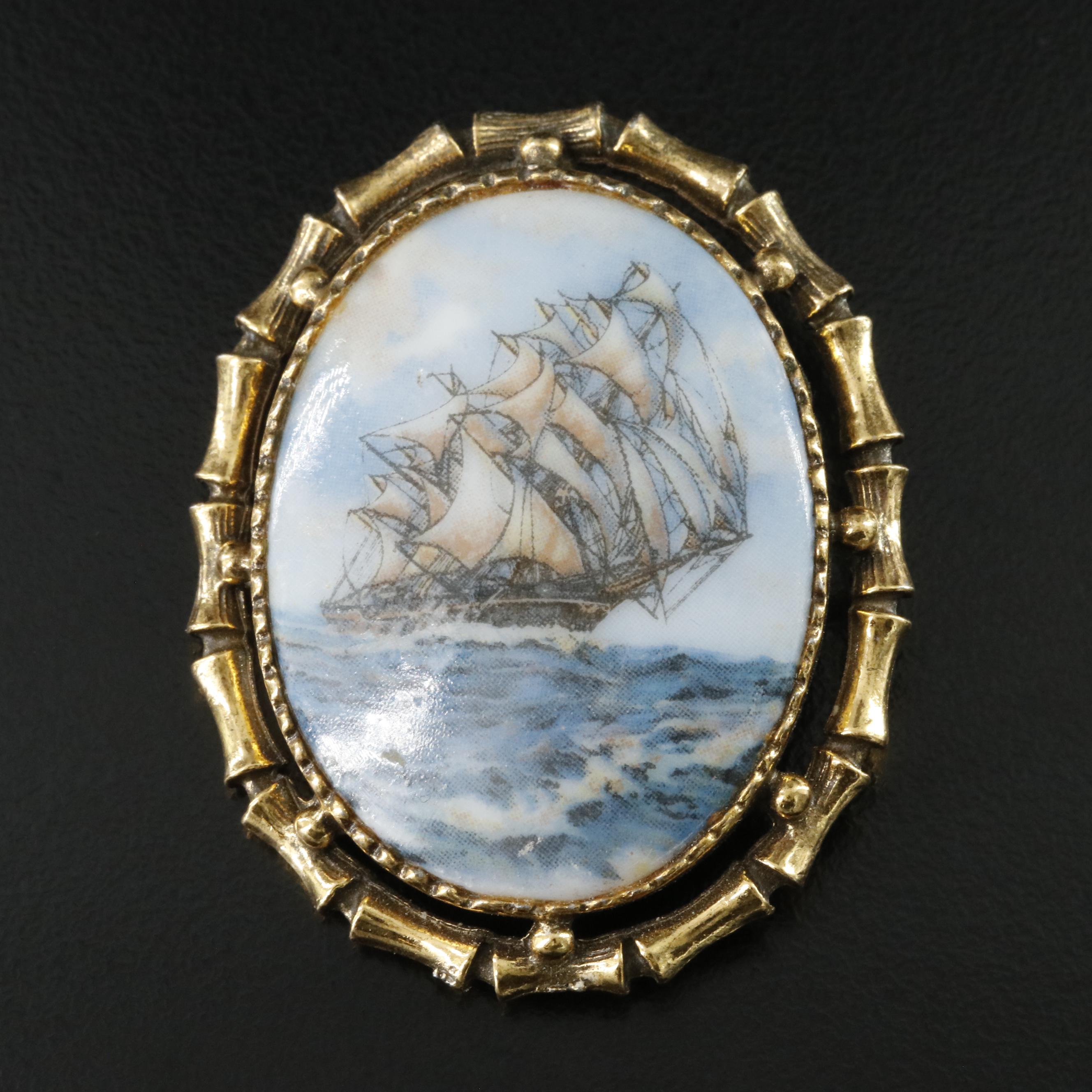 Ceramic Convertible Sailing Ship Brooch