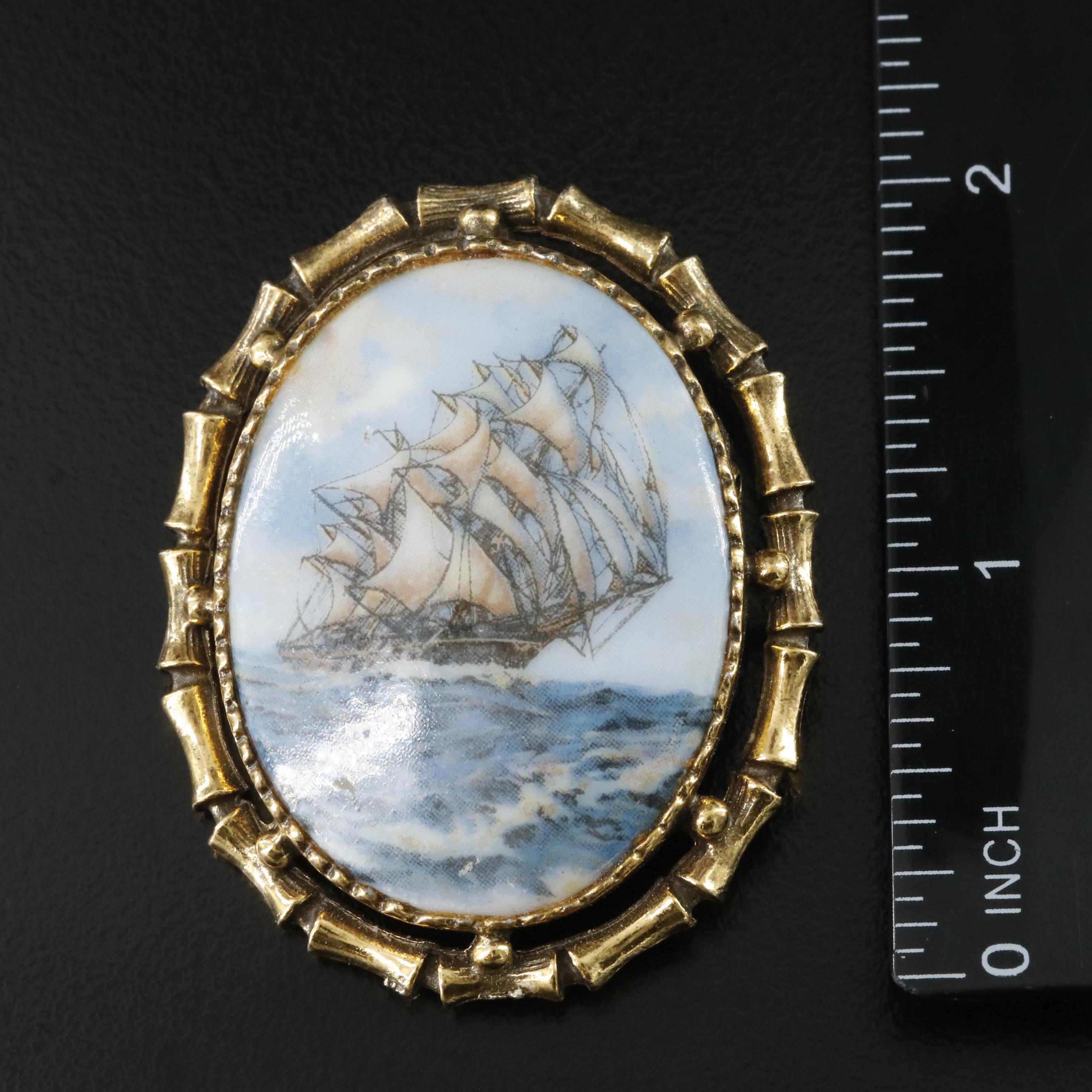 Ceramic Convertible Sailing Ship Brooch