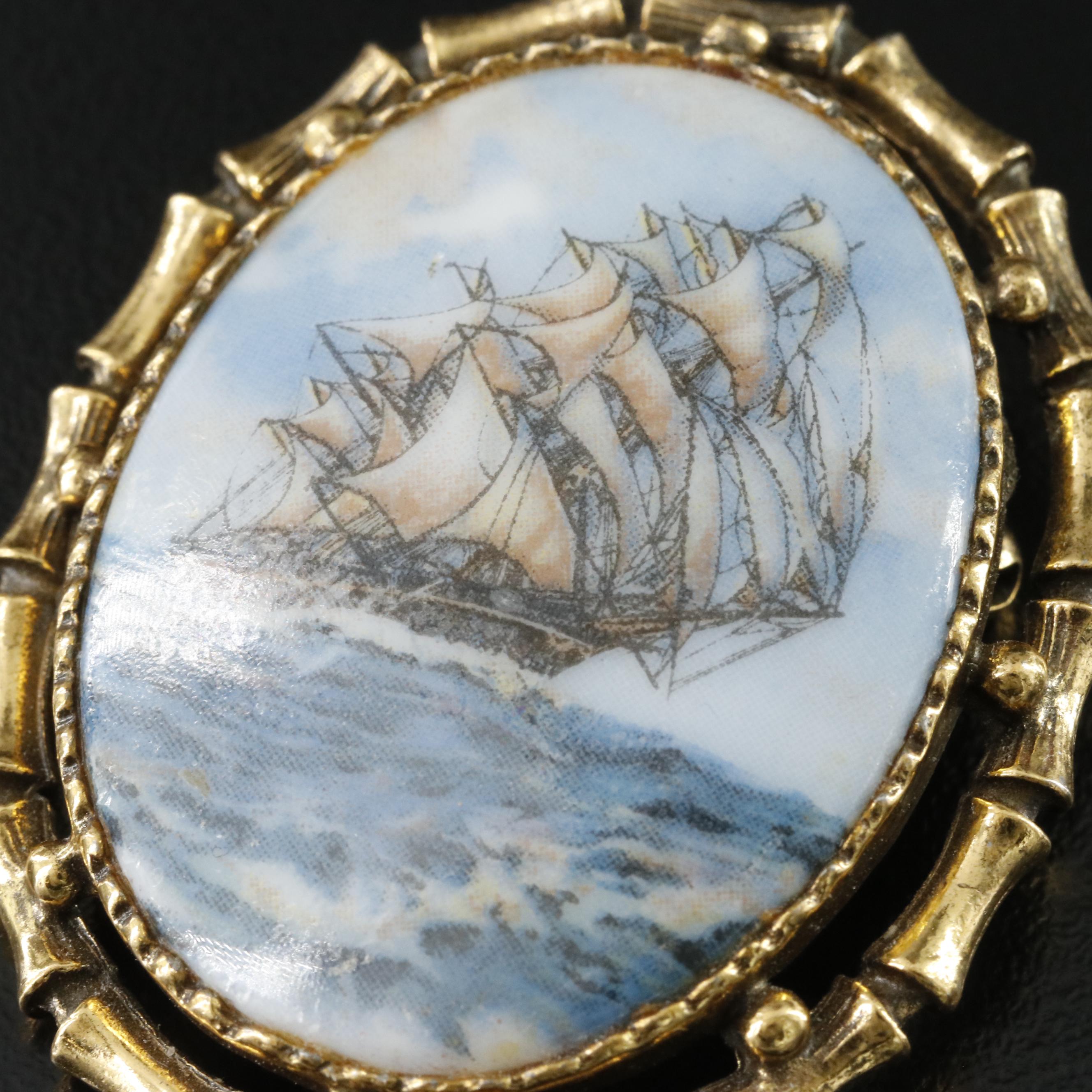 Ceramic Convertible Sailing Ship Brooch