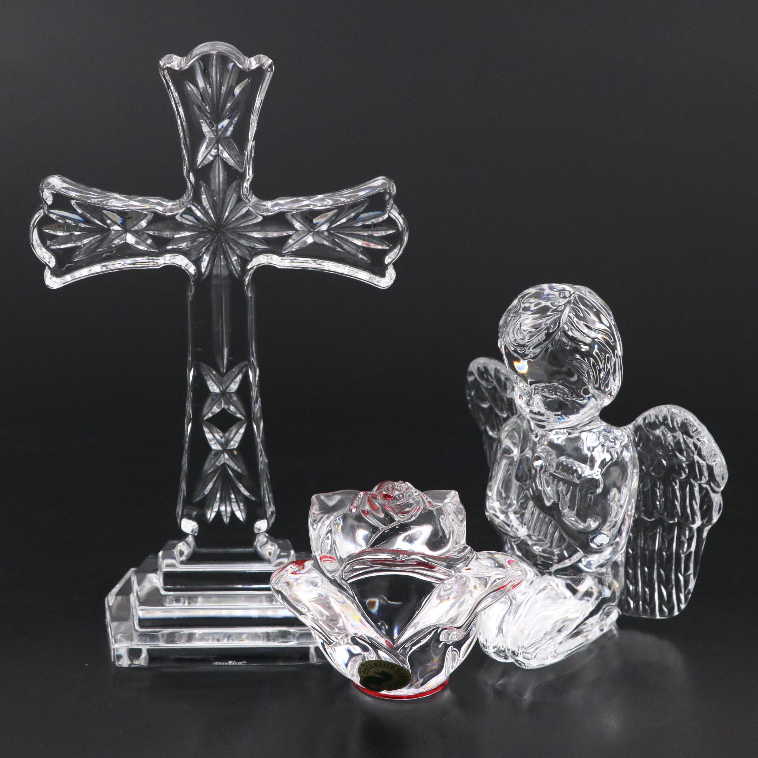 Waterford Crystal Standing Cross, Angel and Rose Figurines