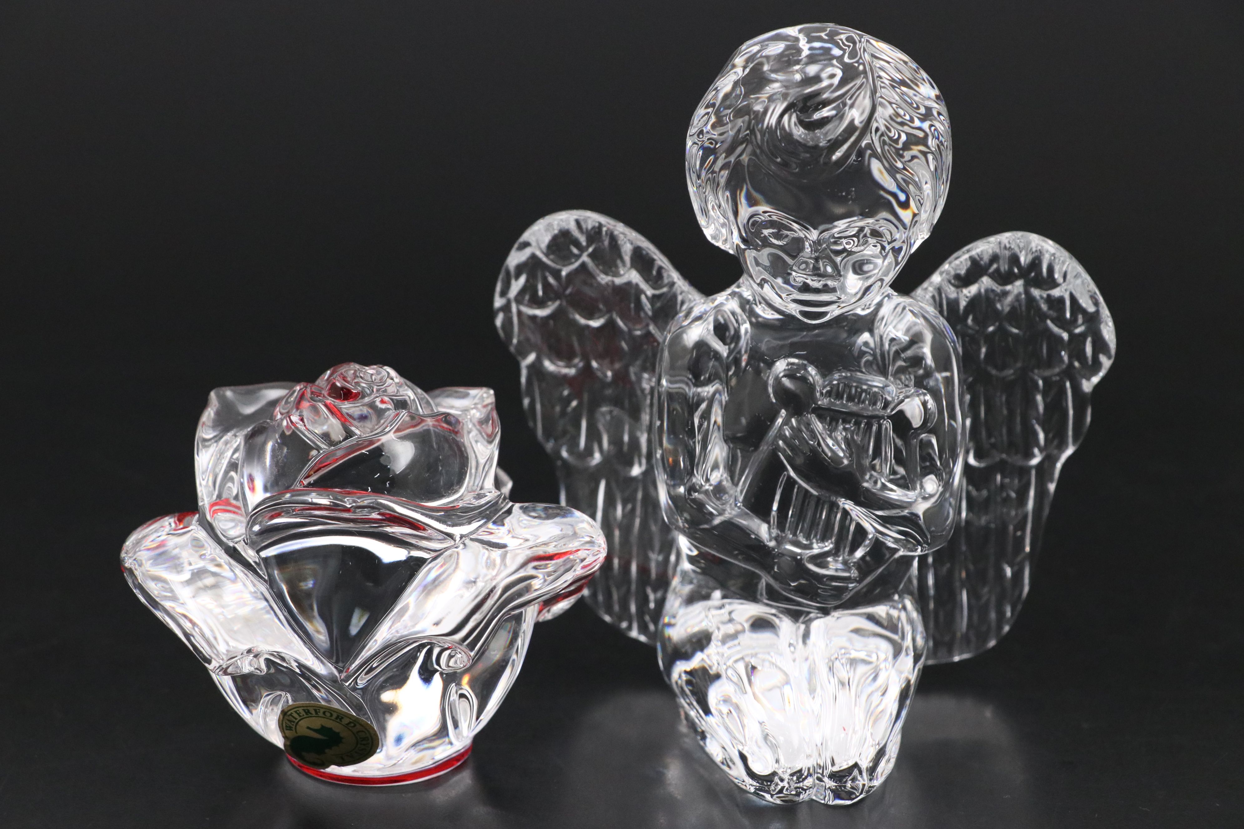 Waterford Crystal Standing Cross, Angel and Rose Figurines