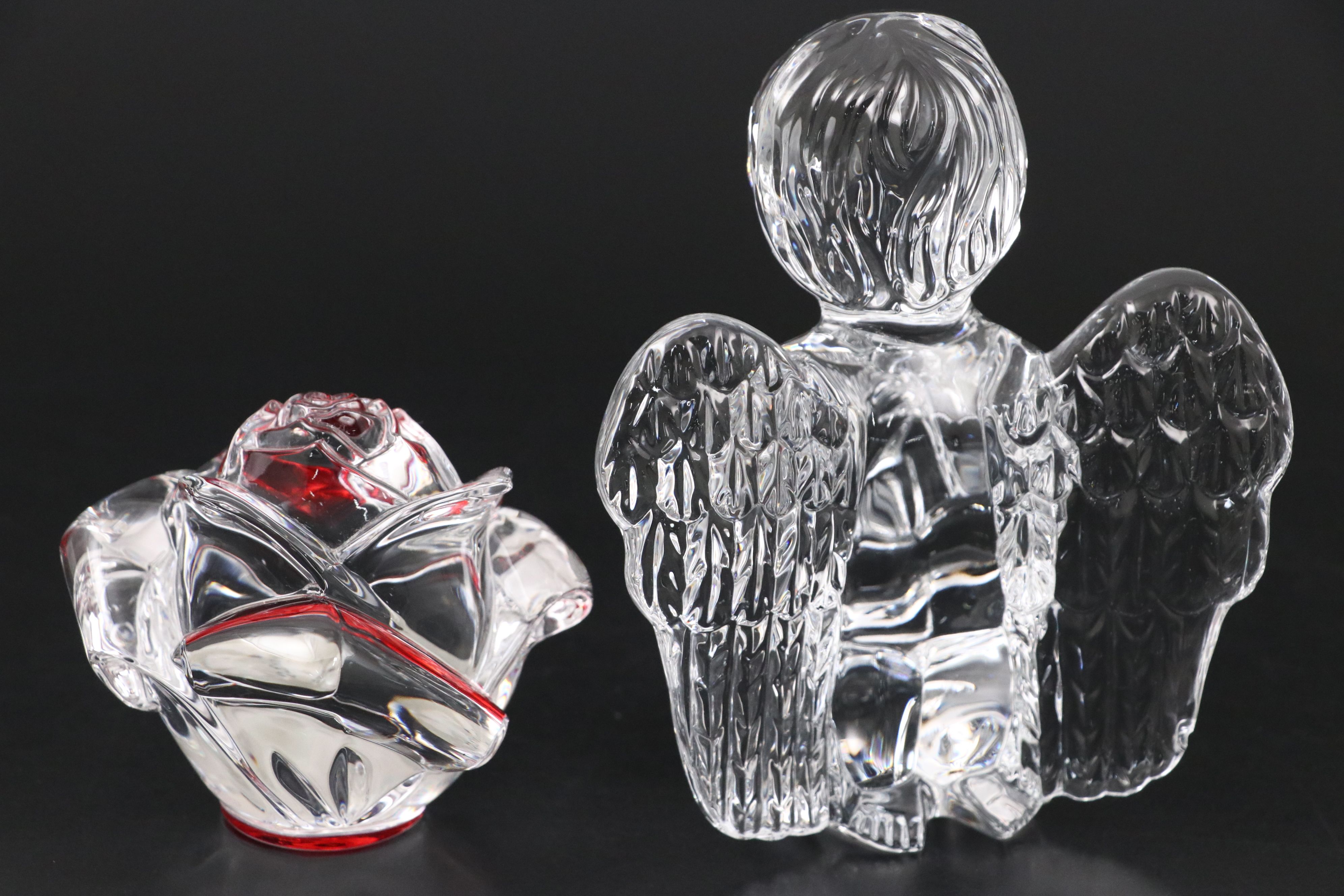 Waterford Crystal Standing Cross, Angel and Rose Figurines