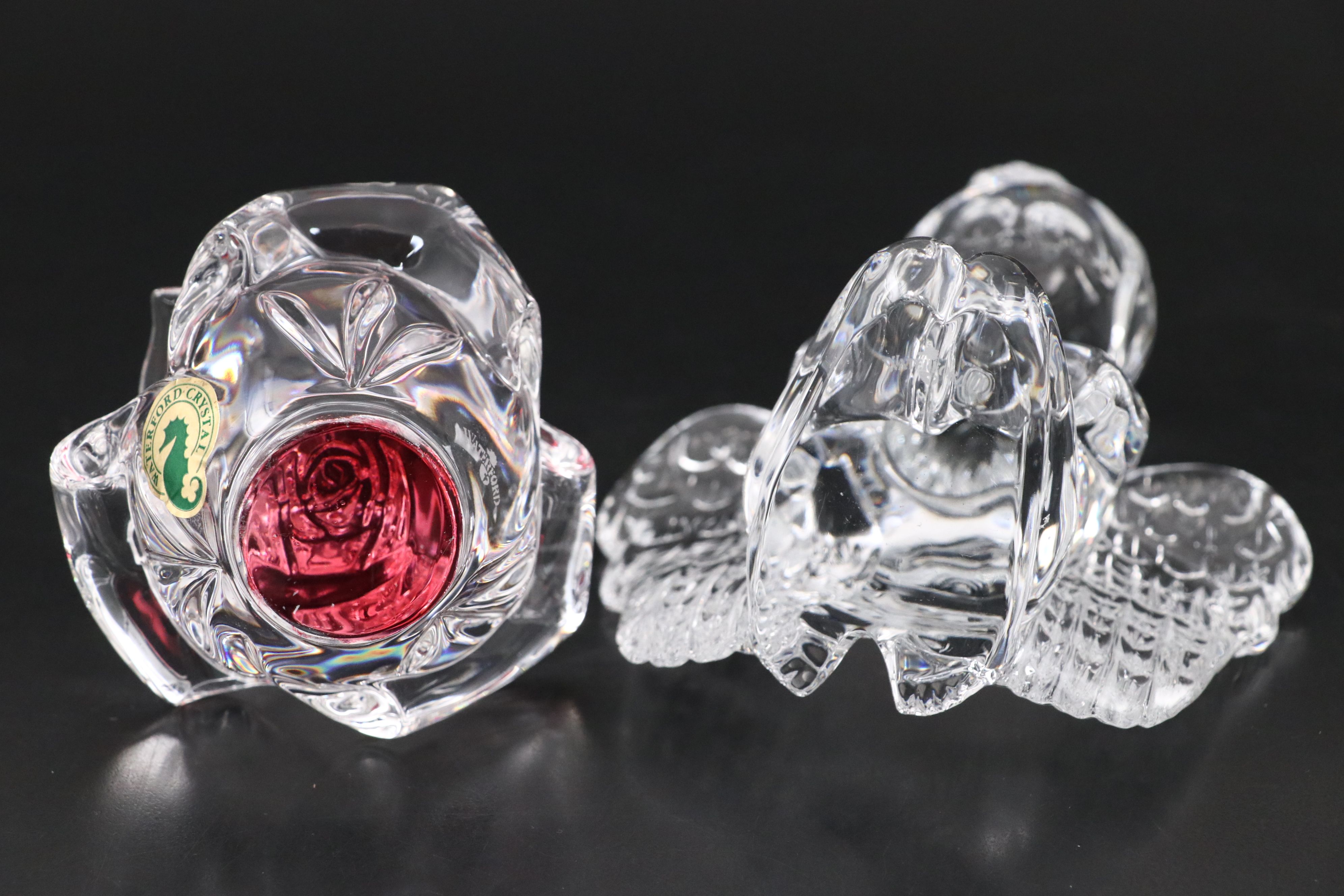 Waterford Crystal Standing Cross, Angel and Rose Figurines