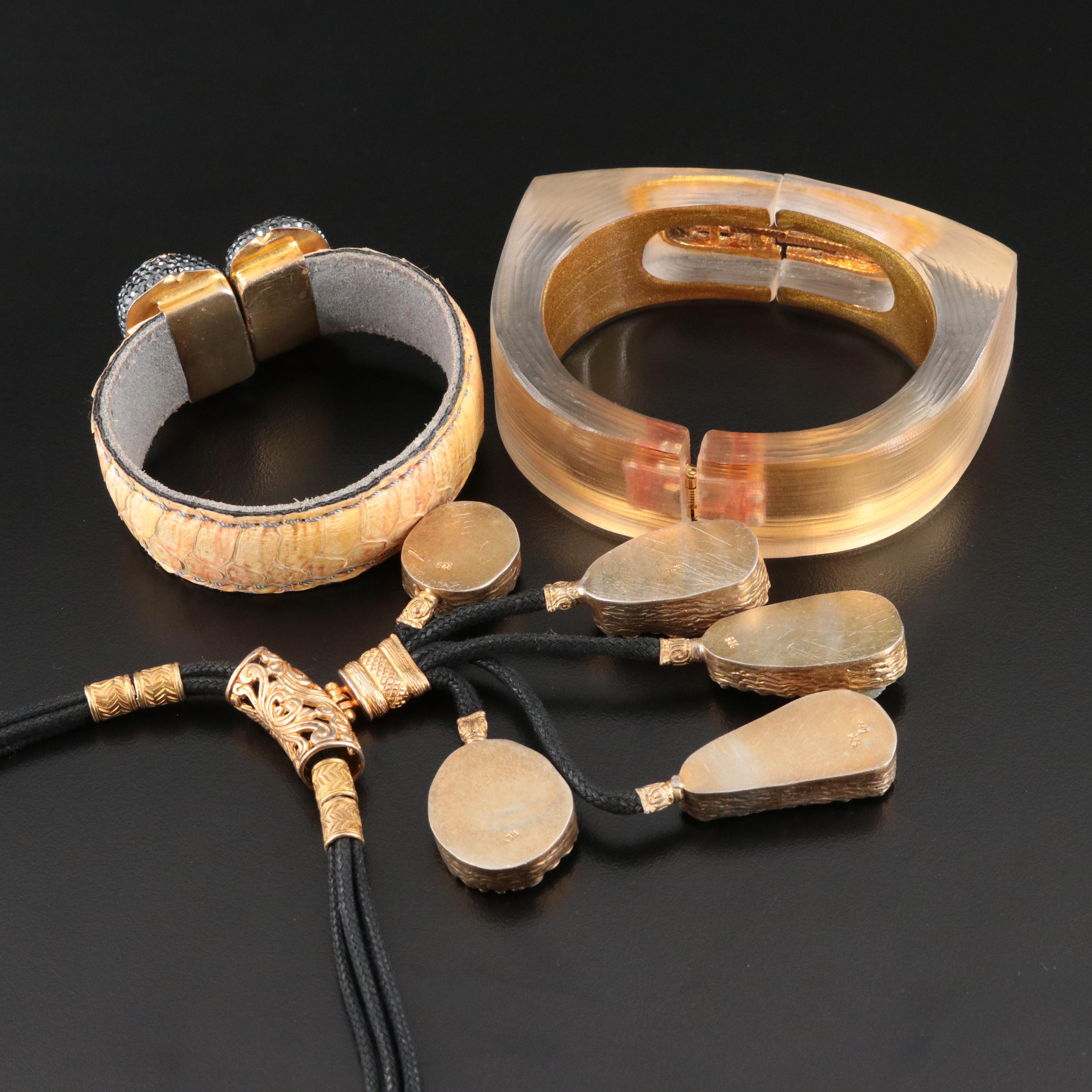 Jewelry Lot Including Alexis Bittar Lucite Cuff and Druzy Necklace