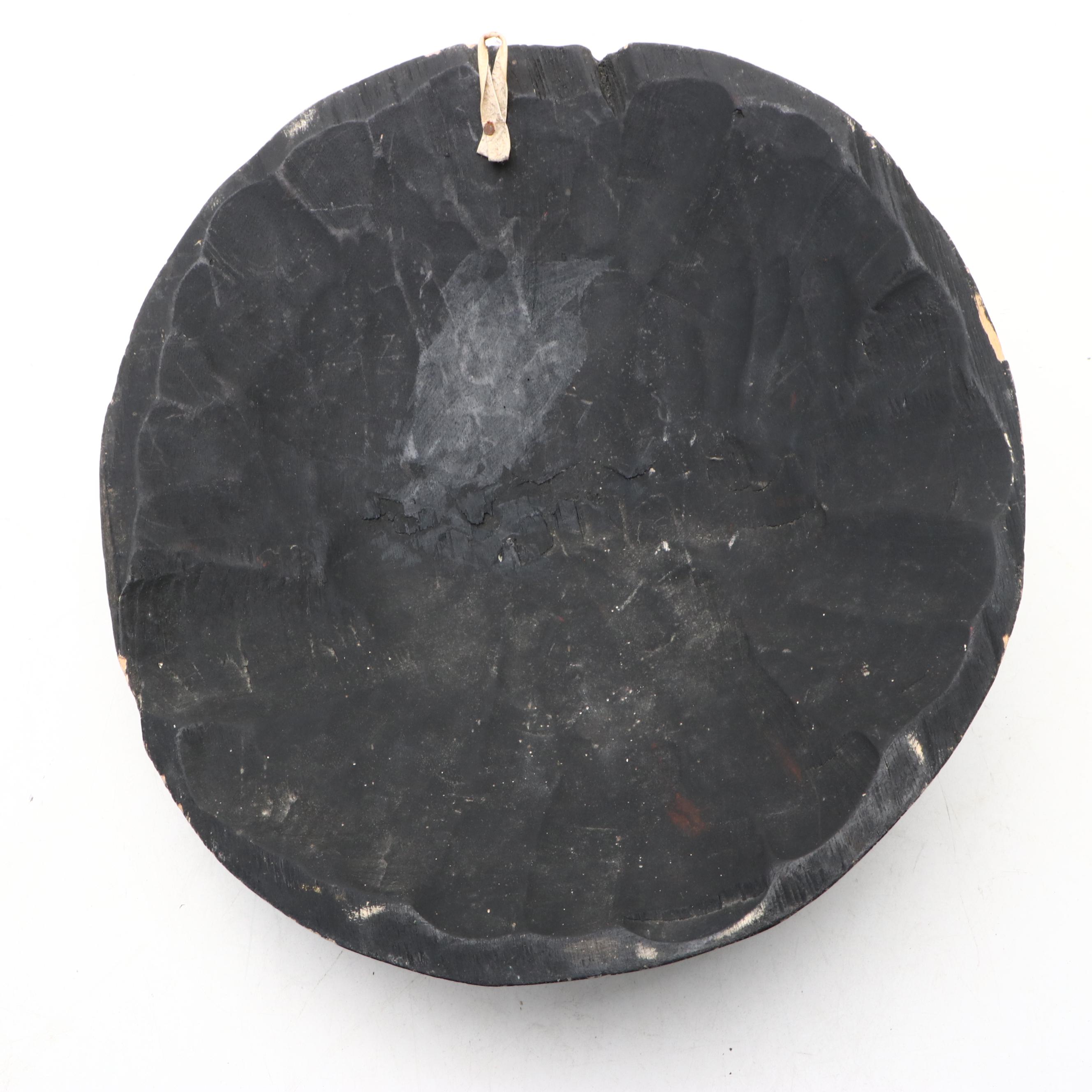 Polychrome Round and Long Carved Wooden Wall Masks