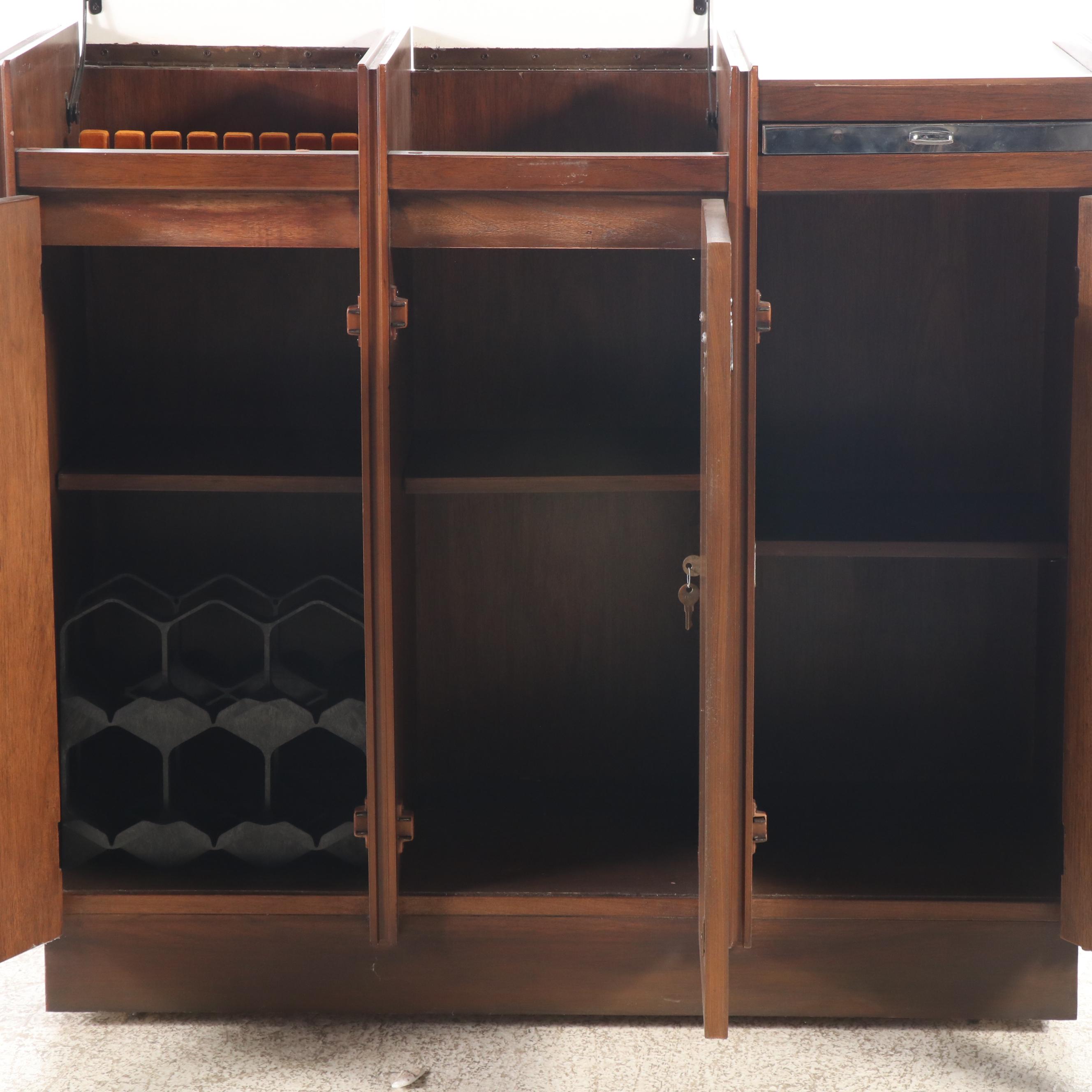 Mid Century Modern Rolling Mahogany Bar Cabinet