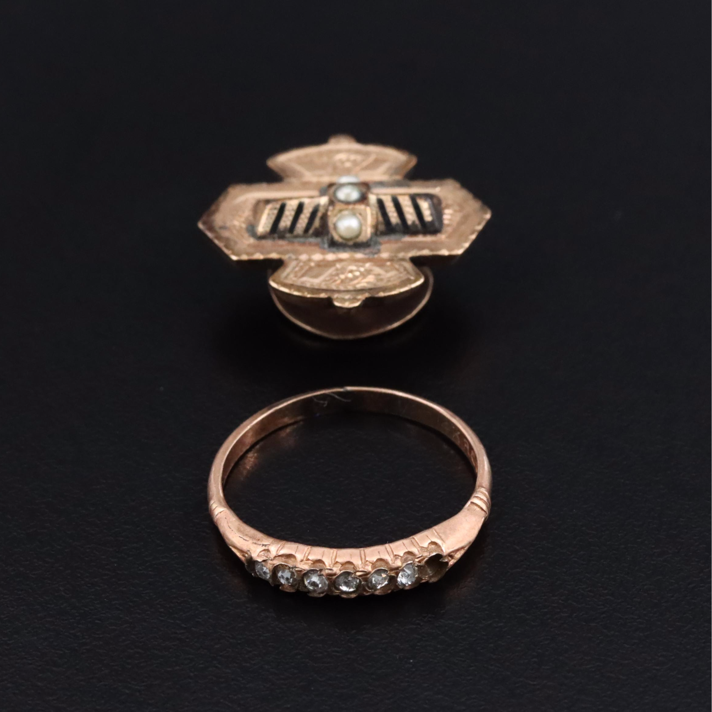 Antique 14K Glass Ring with Antique Button