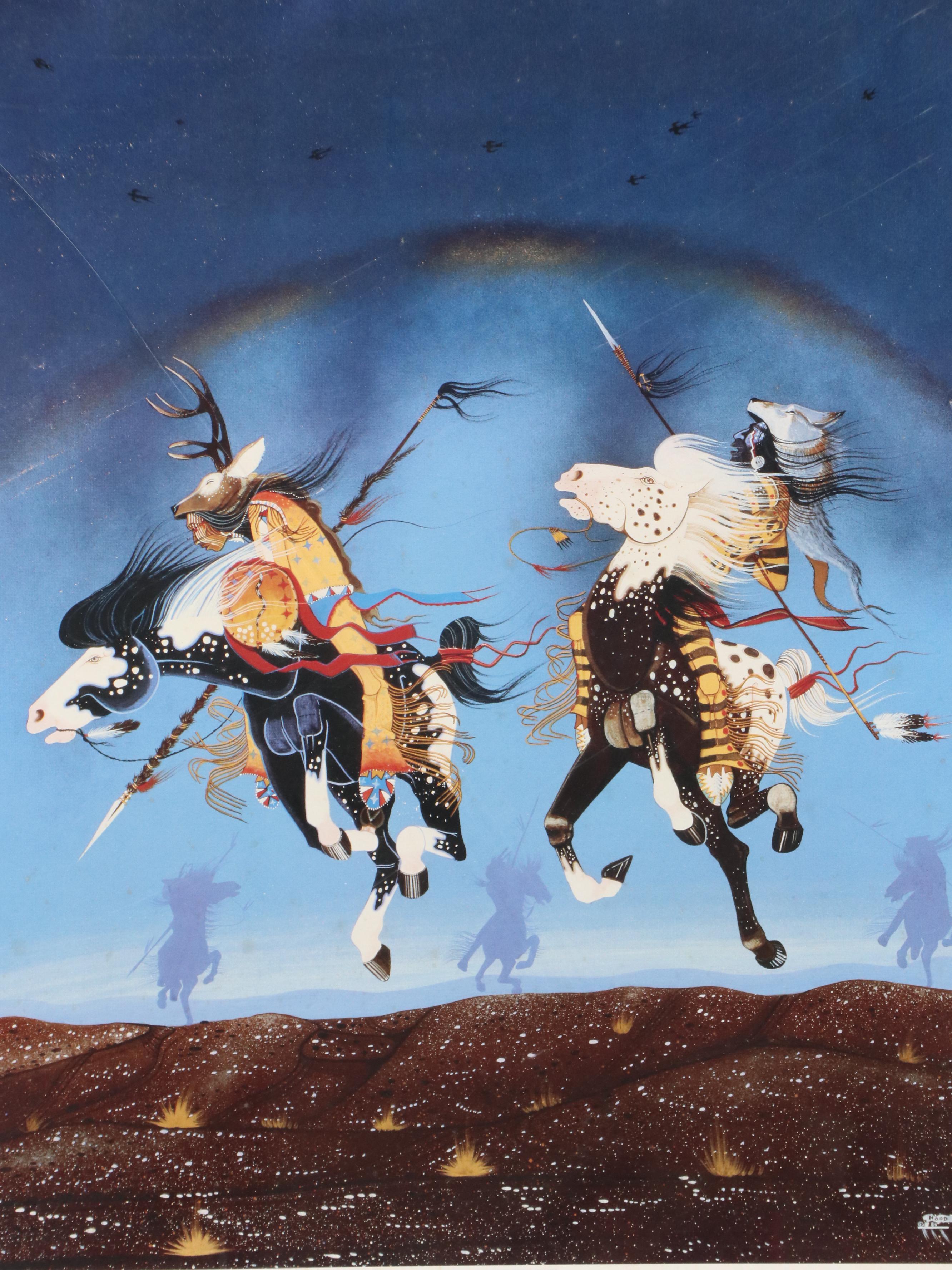 Rance Hood Print "Fleeing From The Spirit Winds," Late 20th Century