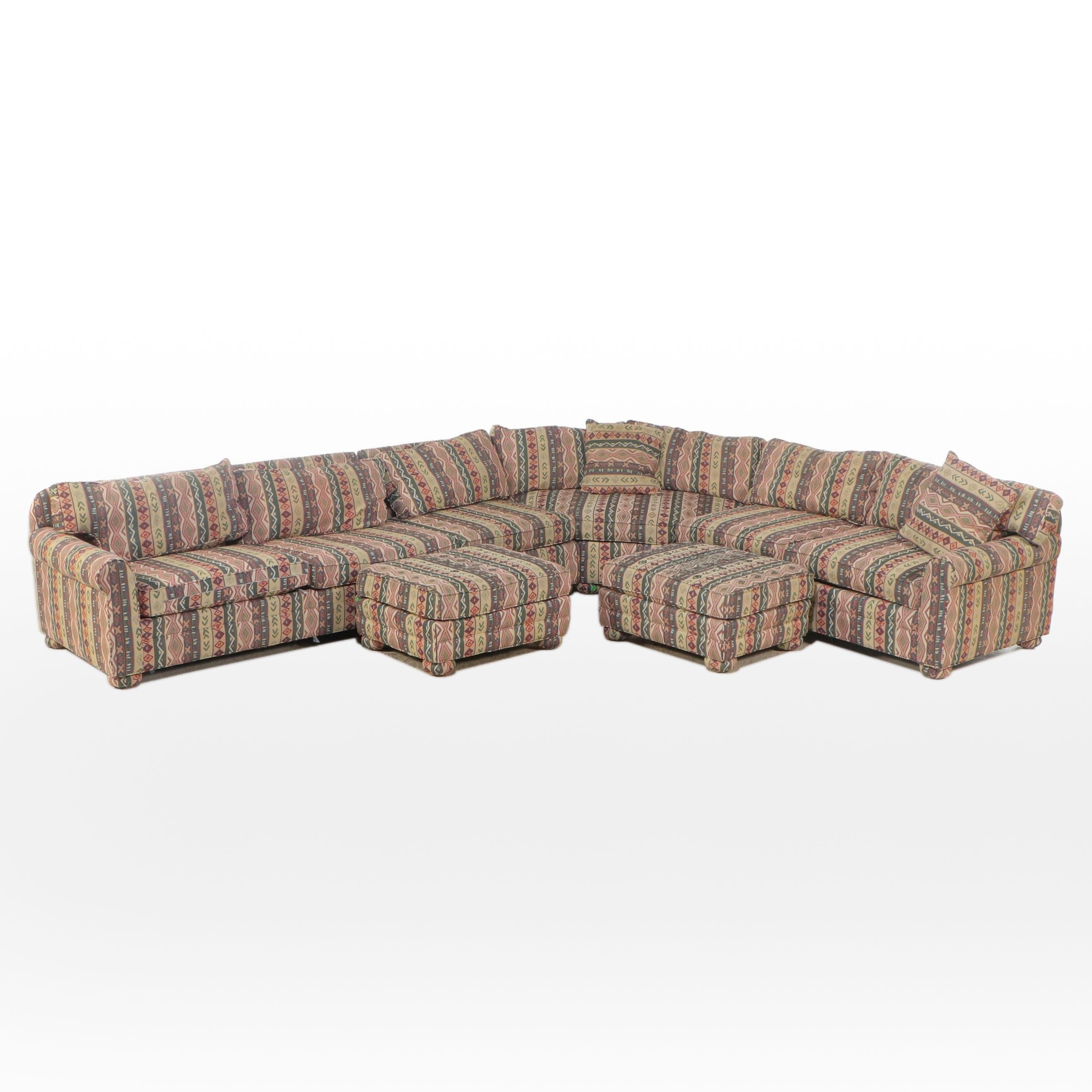 Lee Industries Postmodernist Upholstered Three-Piece Sectional with Ottomans