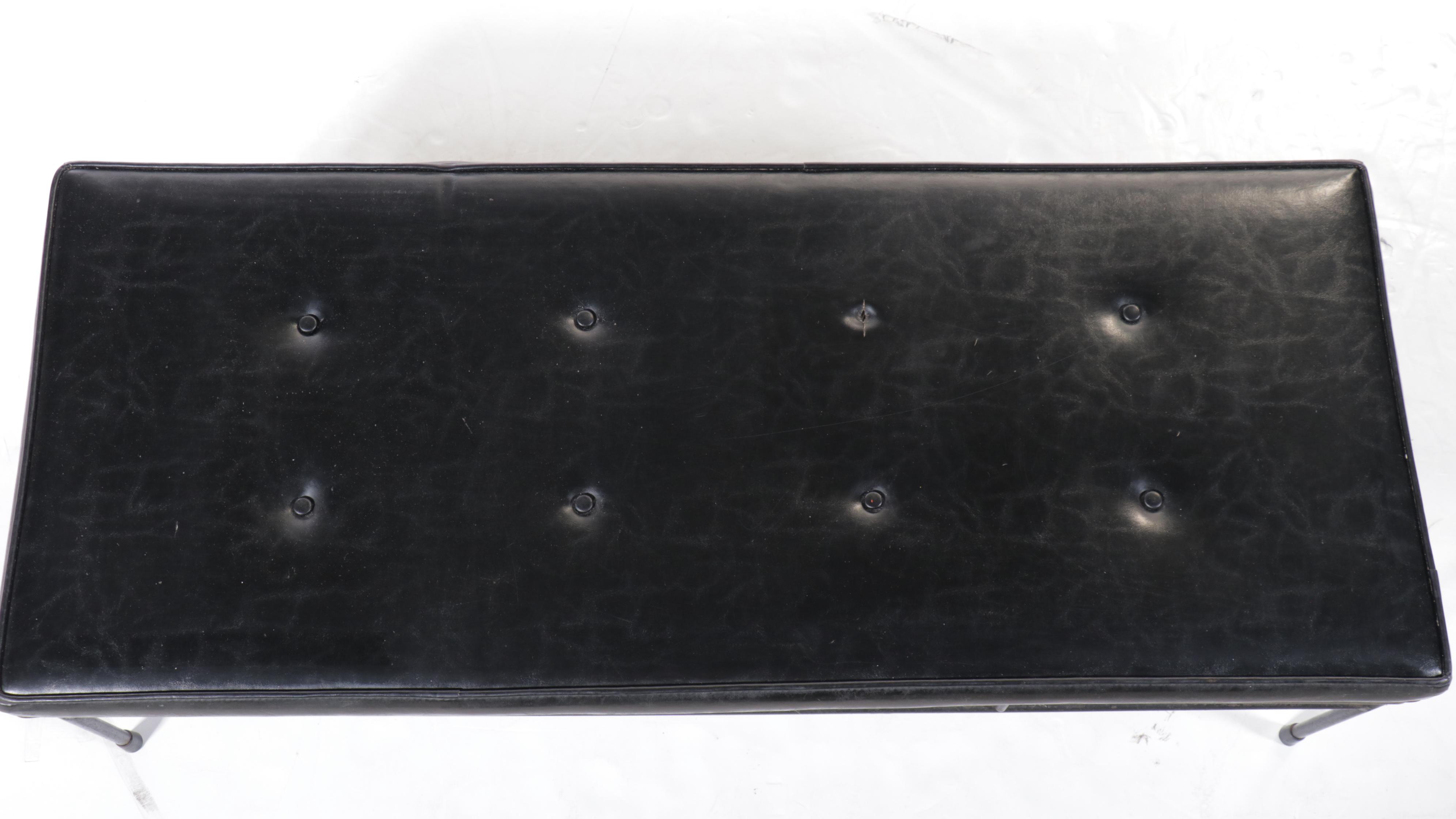 Mid Century Modern Metal Frame Bench with Button Tufted Seat Cushion