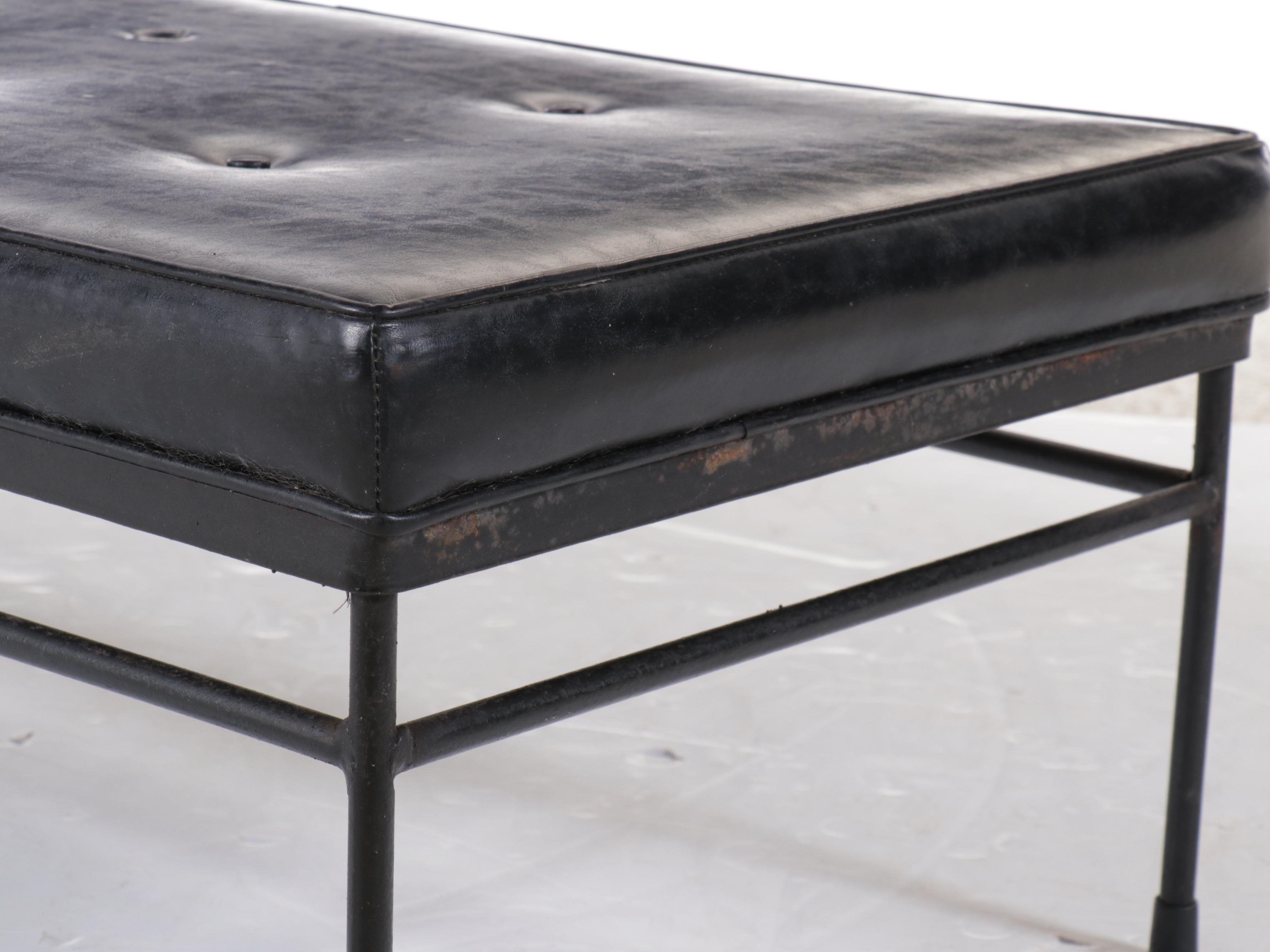 Mid Century Modern Metal Frame Bench with Button Tufted Seat Cushion