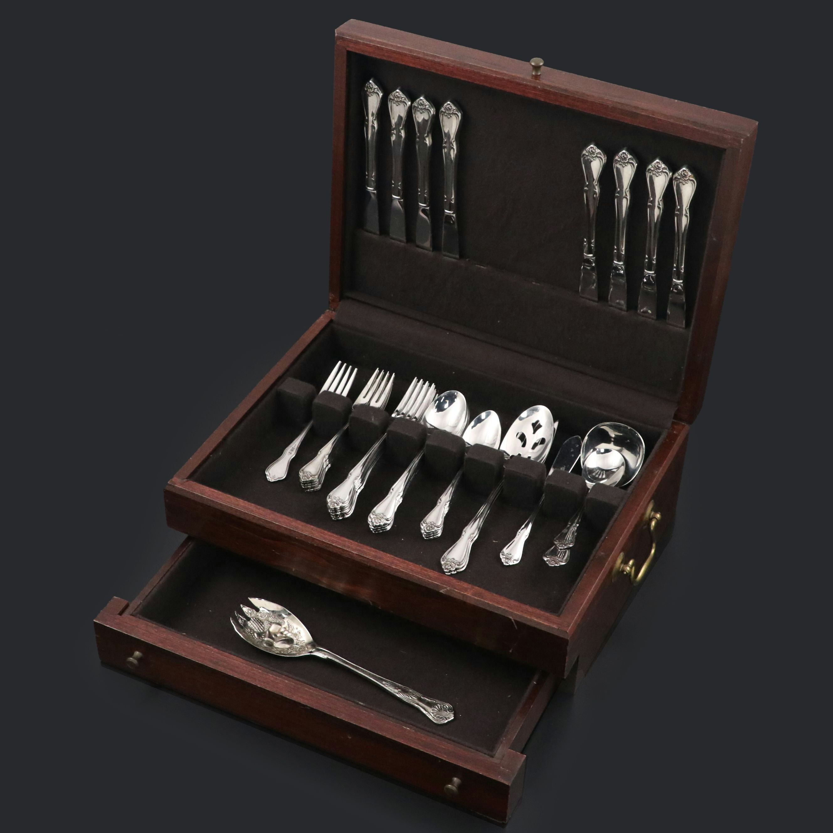 Oneida "Arbor Rose-True Rose" Stainless Steel Flatware, Late 20th Century