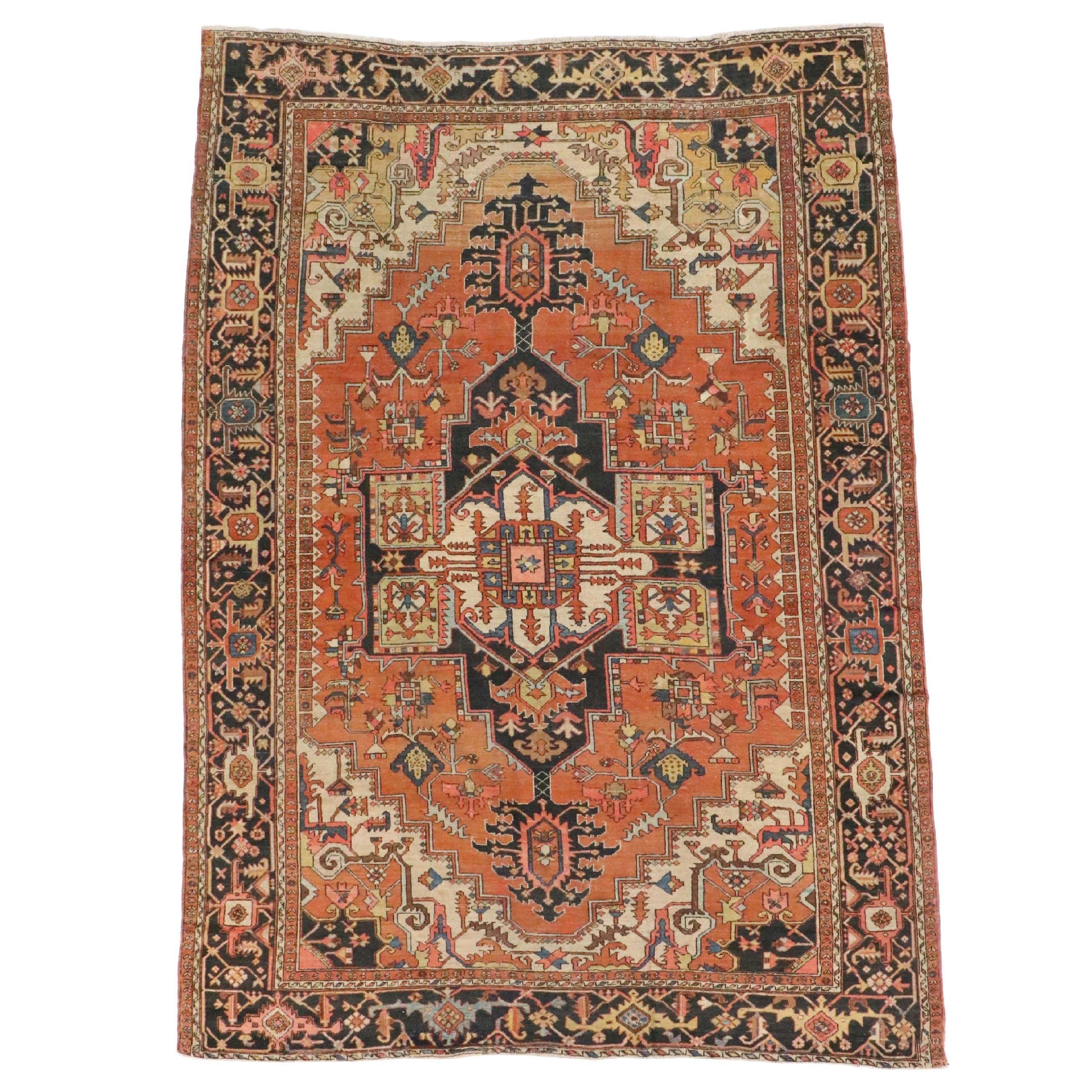 Antique 9'5 x 13'8 Hand-Knotted Persian Heriz Room Sized Rug