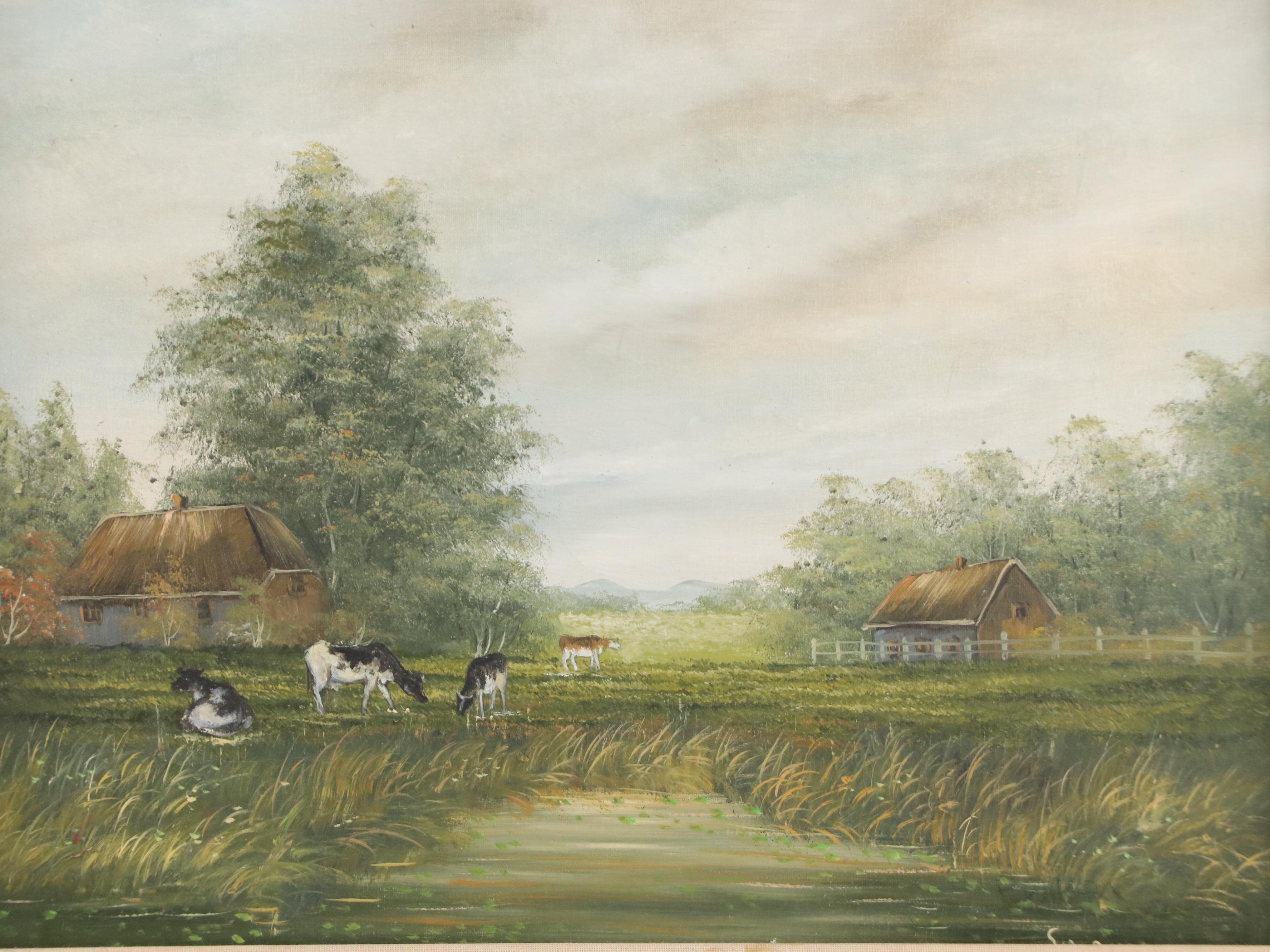 American School Oil Painting of Pastoral Landscape, 20th Century