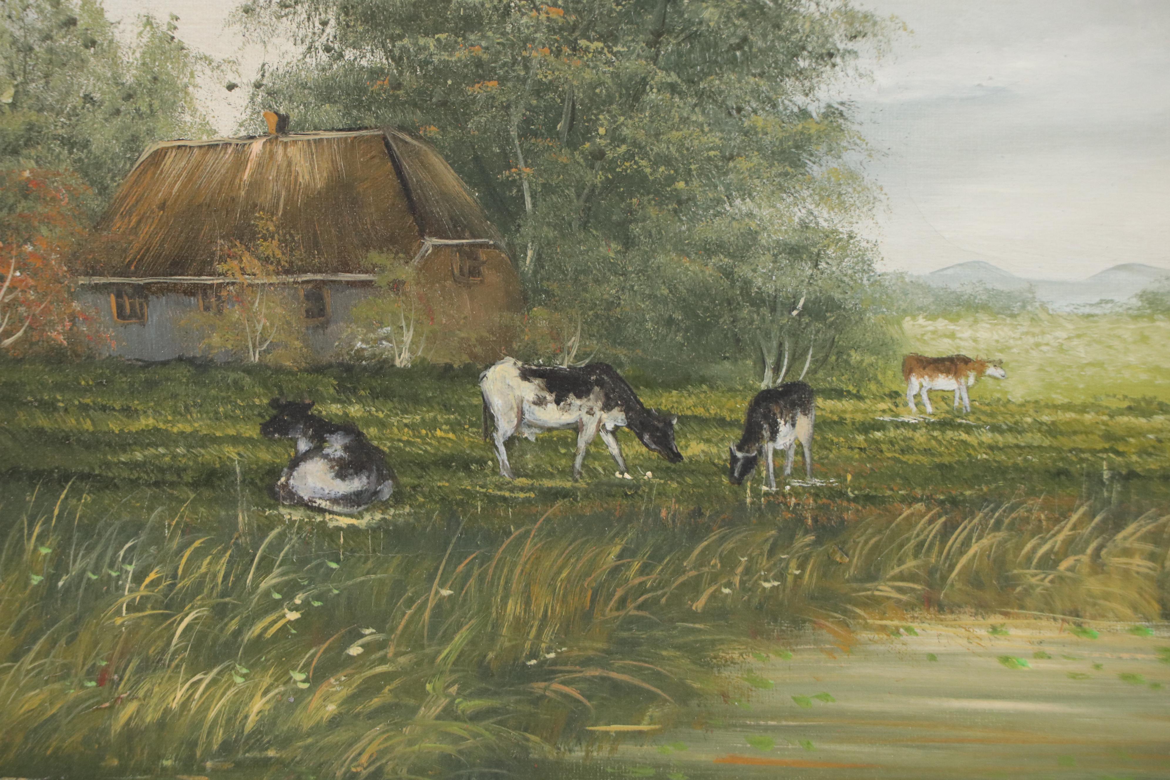 American School Oil Painting of Pastoral Landscape, 20th Century