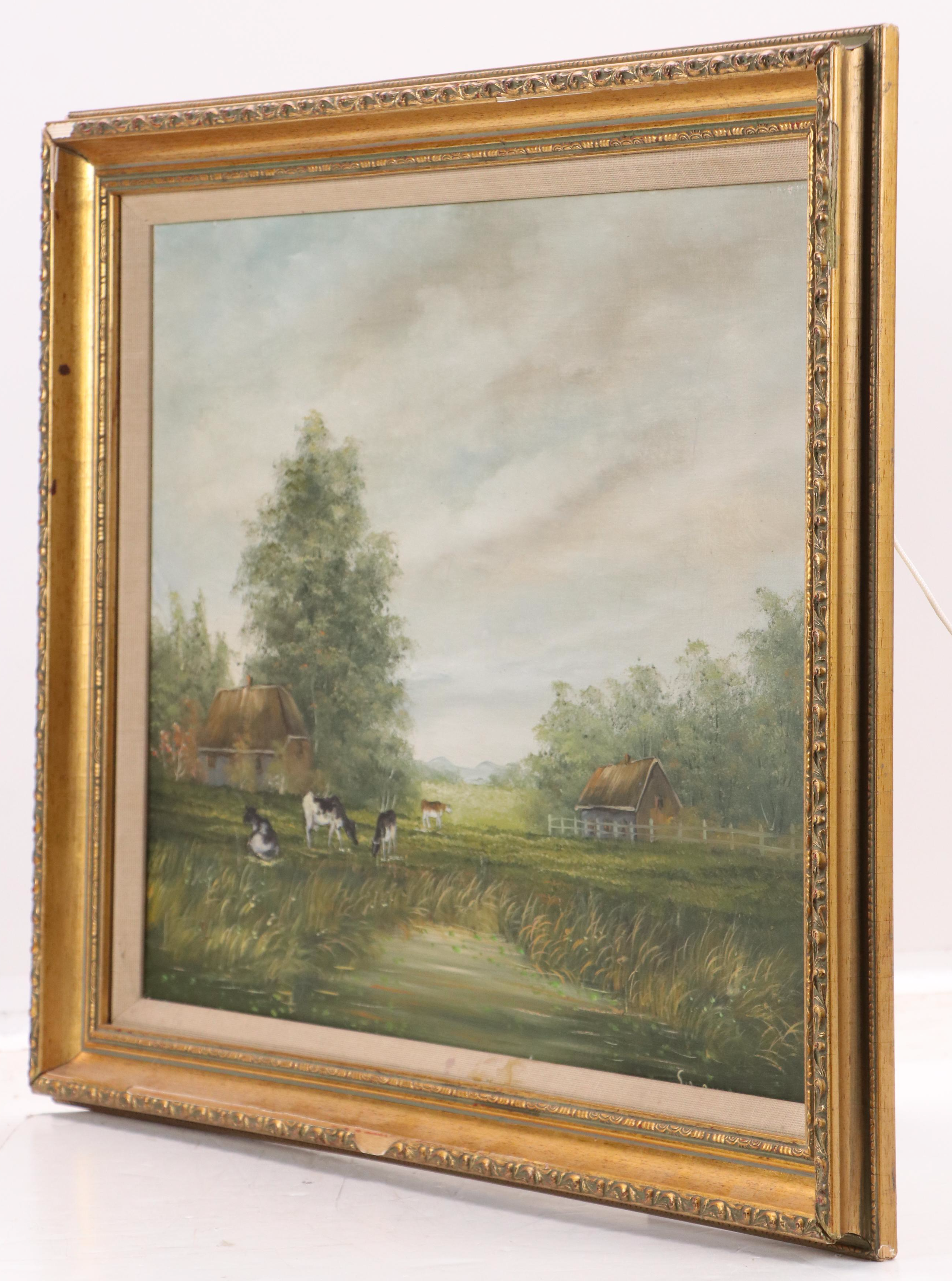 American School Oil Painting of Pastoral Landscape, 20th Century