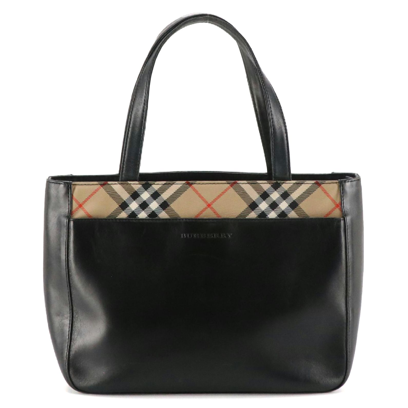 Burberry Mini Tote in Black Calfskin Leather with Nova Check Accent