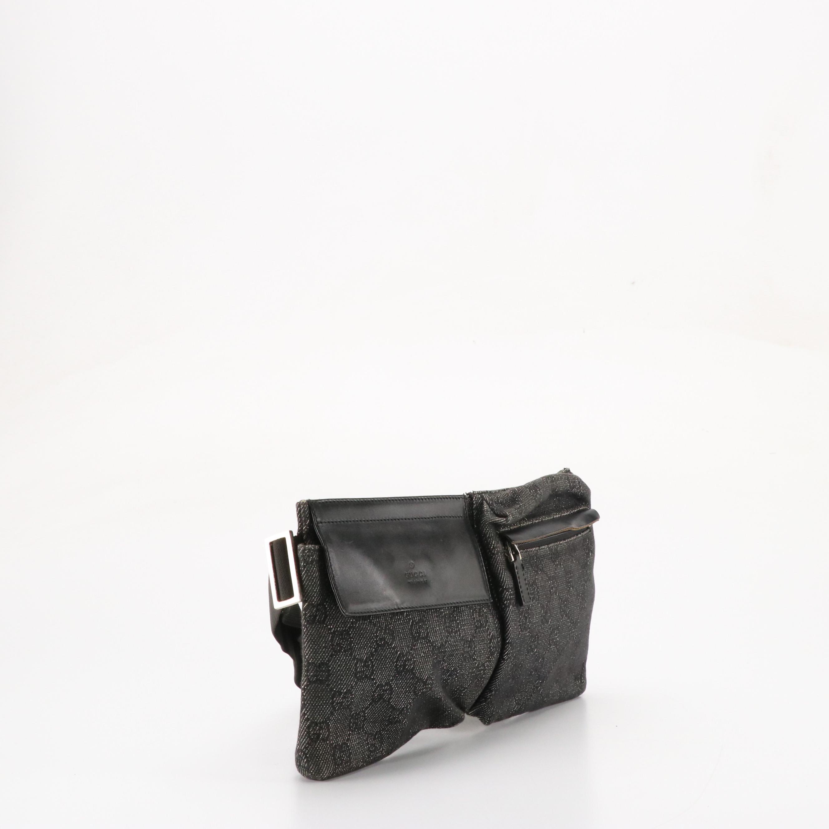 Gucci Double Pocket Belt Bag in Black GG Canvas and Leather