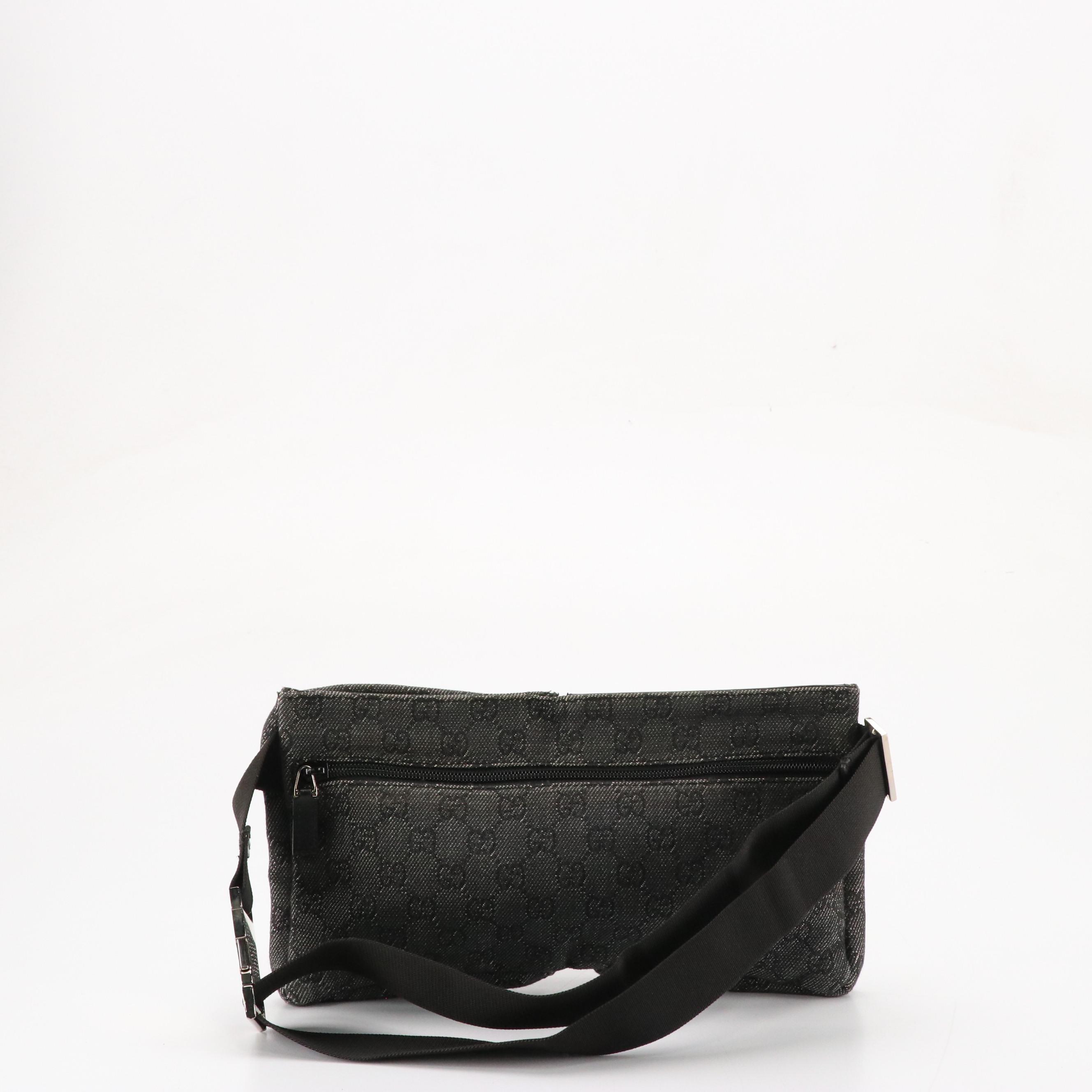 Gucci Double Pocket Belt Bag in Black GG Canvas and Leather