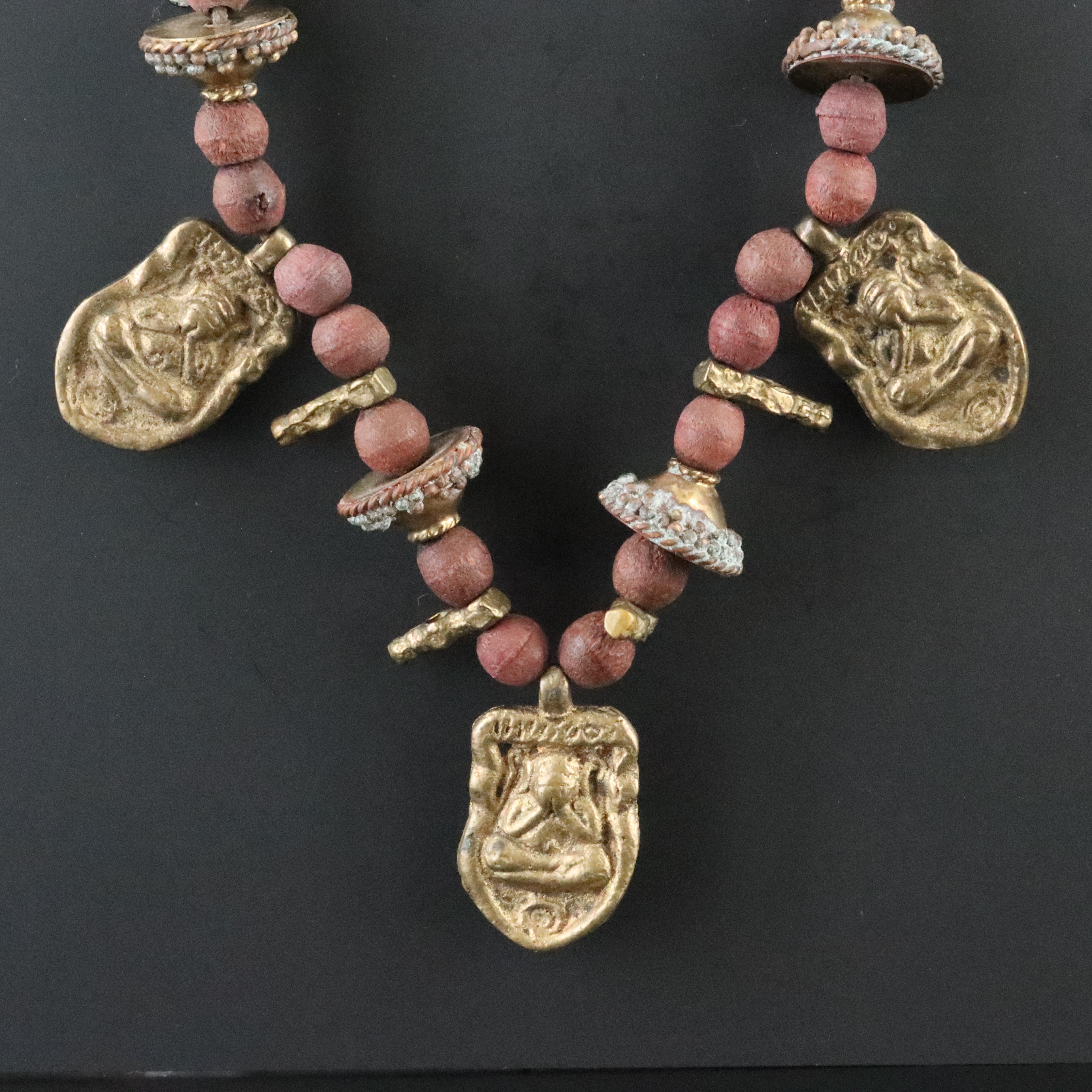 Brass and Wood Bead Pra Pit Dtah Buddha Necklace