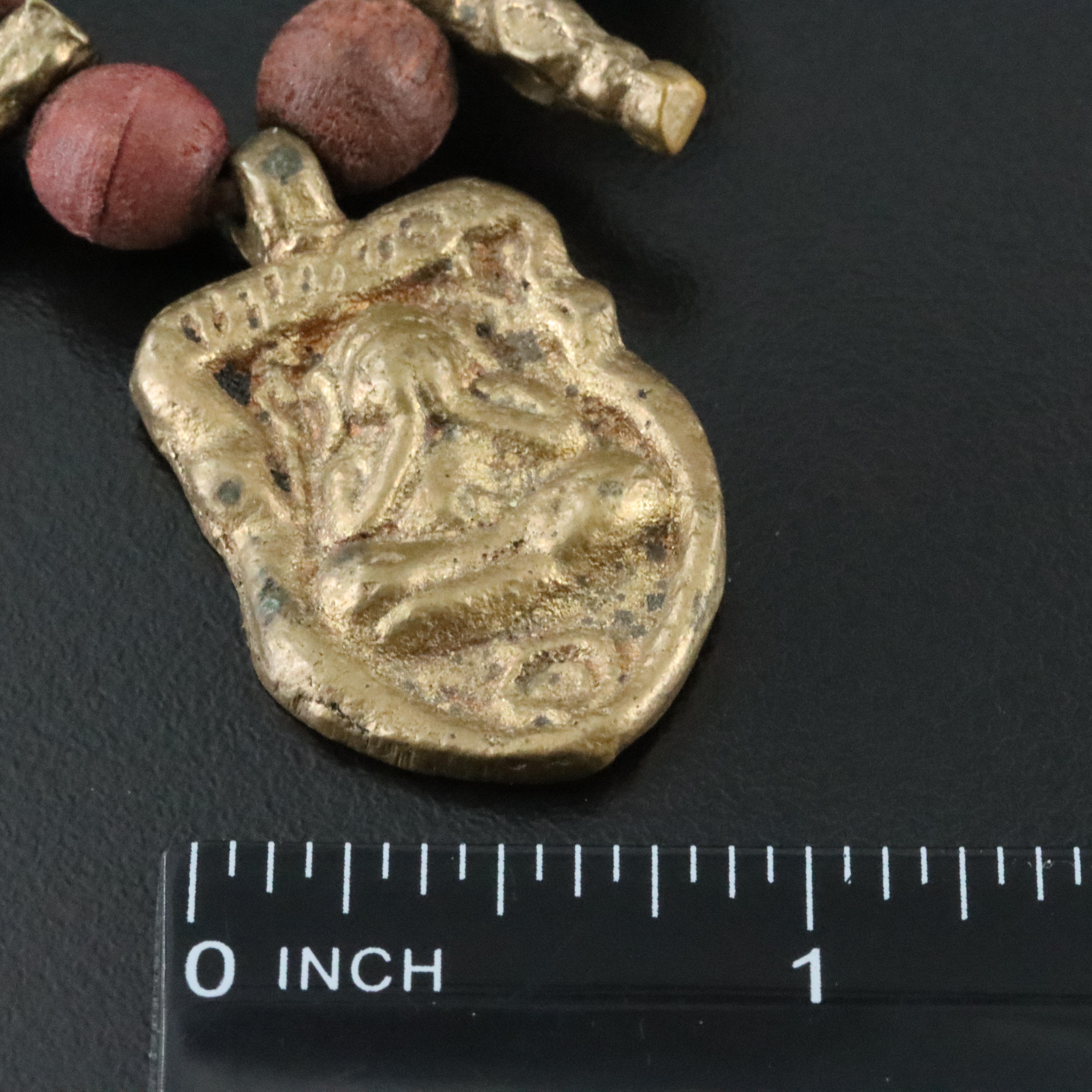 Brass and Wood Bead Pra Pit Dtah Buddha Necklace