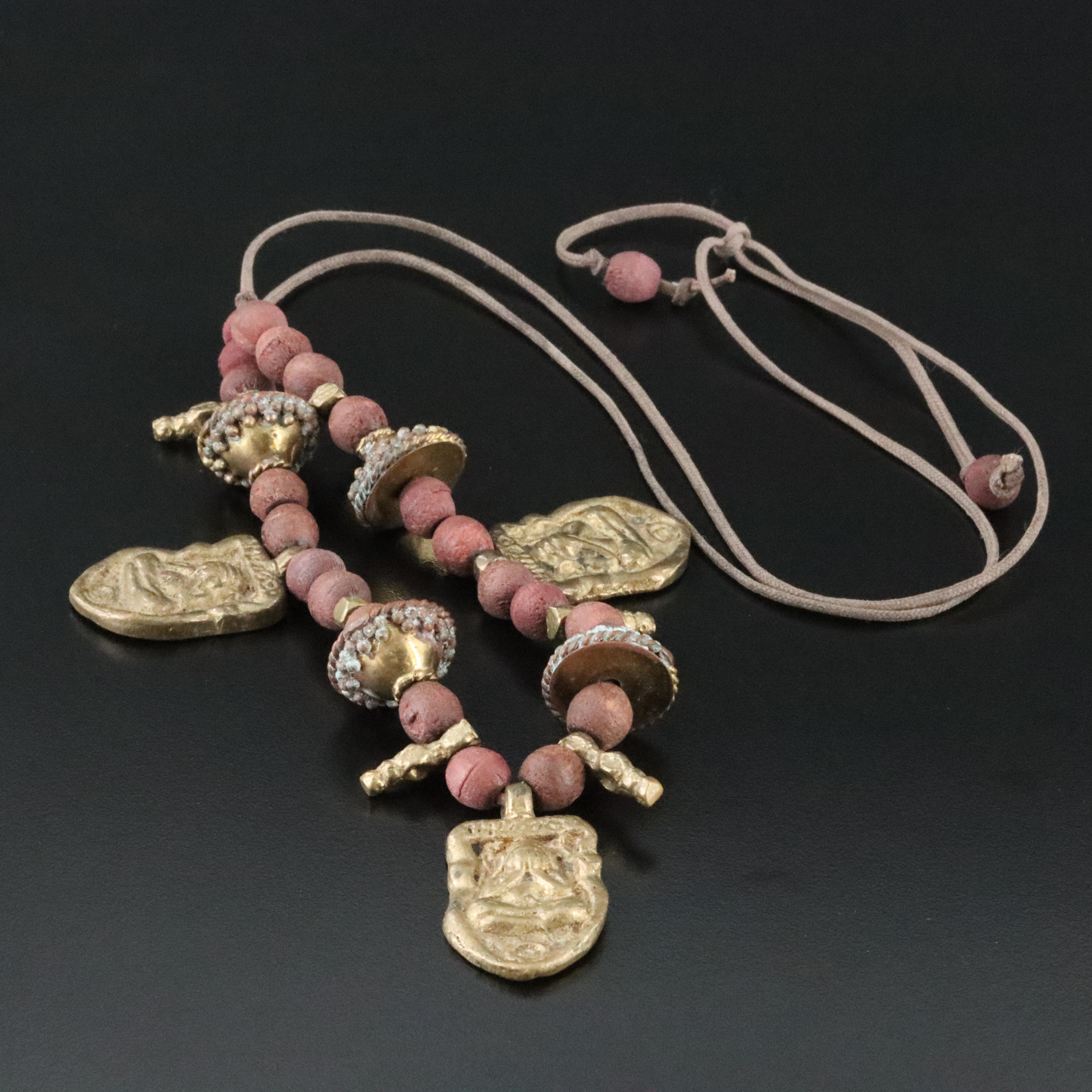 Brass and Wood Bead Pra Pit Dtah Buddha Necklace