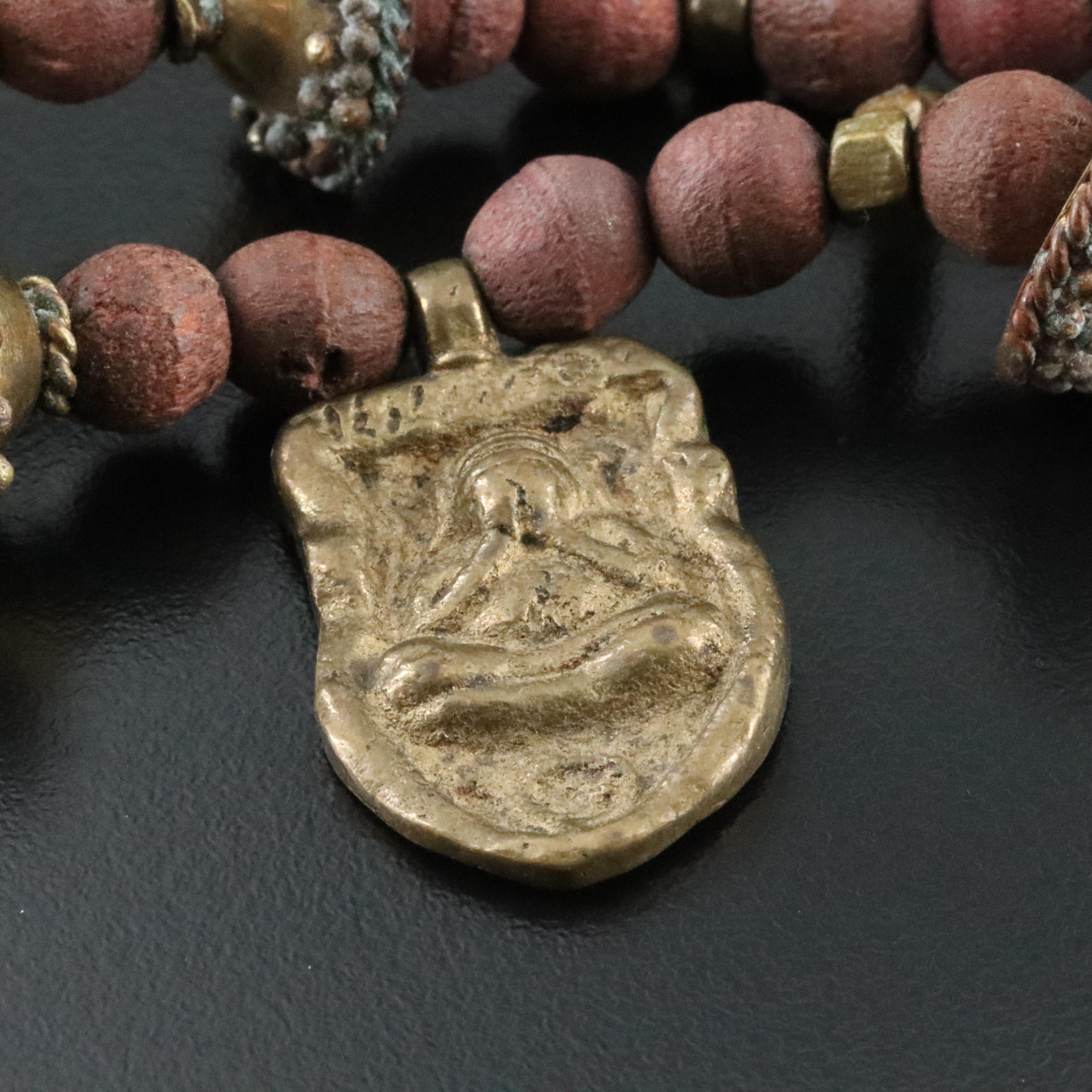 Brass and Wood Bead Pra Pit Dtah Buddha Necklace