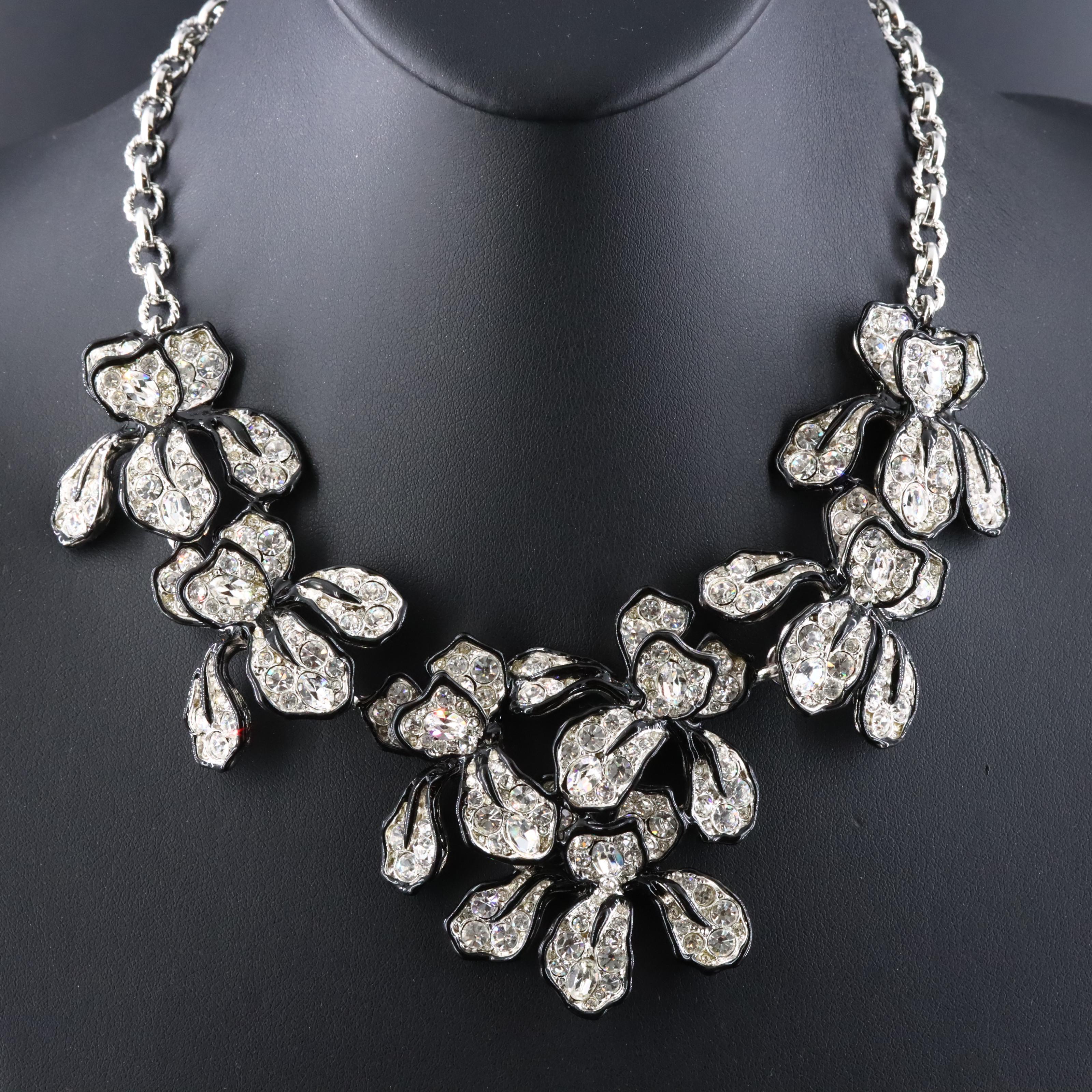 Kenneth Jay Lane Rhinestone and Enamel Flower Necklace