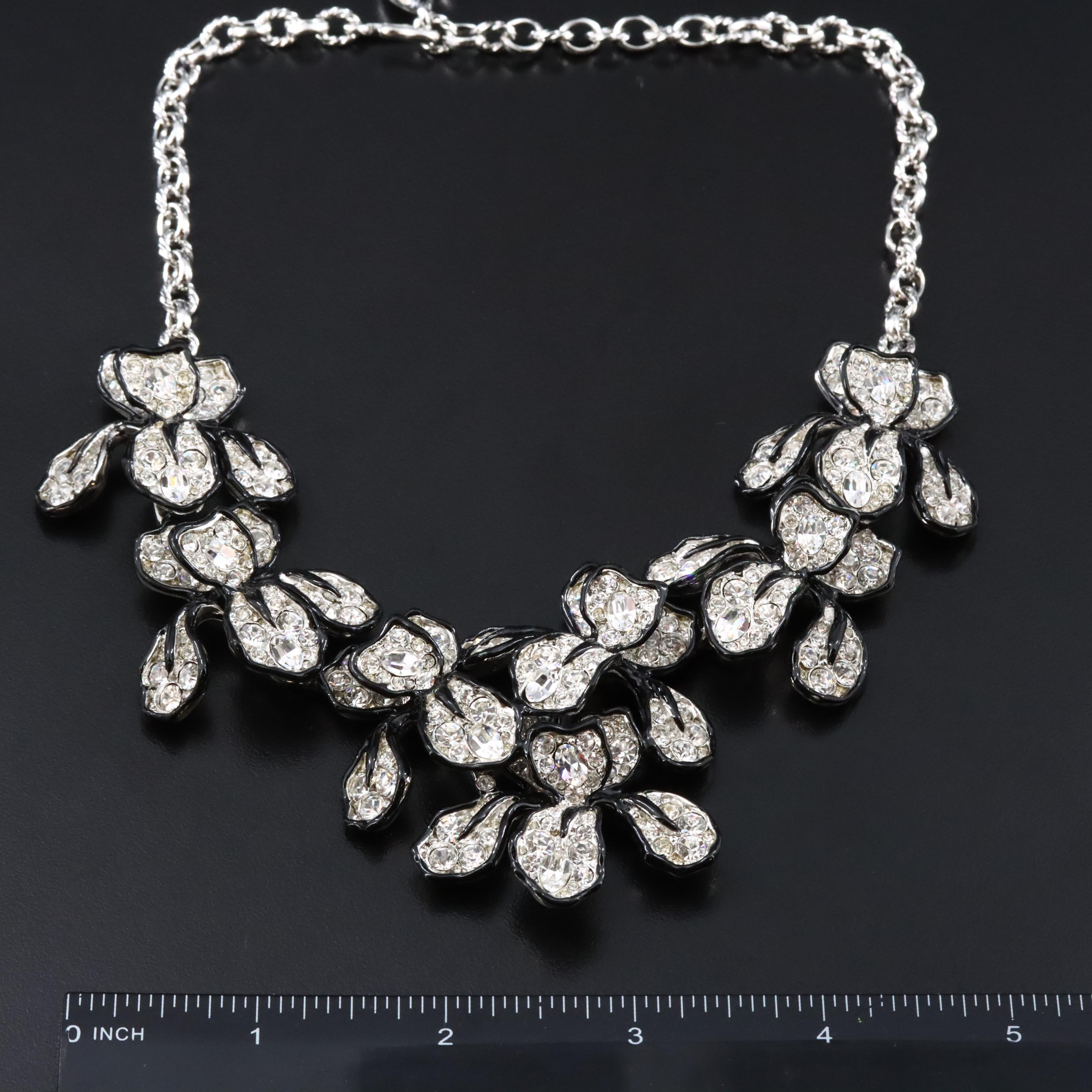 Kenneth Jay Lane Rhinestone and Enamel Flower Necklace