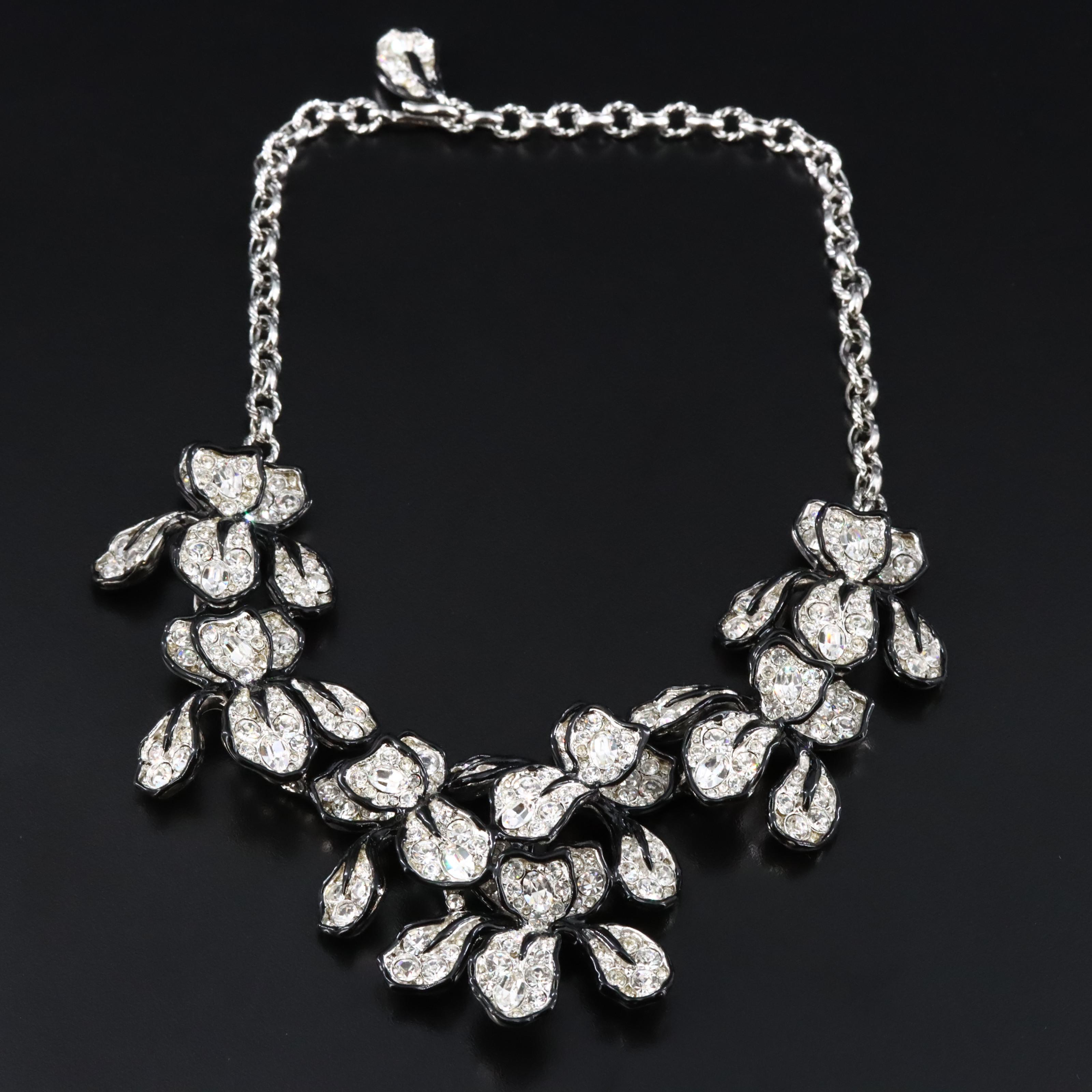 Kenneth Jay Lane Rhinestone and Enamel Flower Necklace