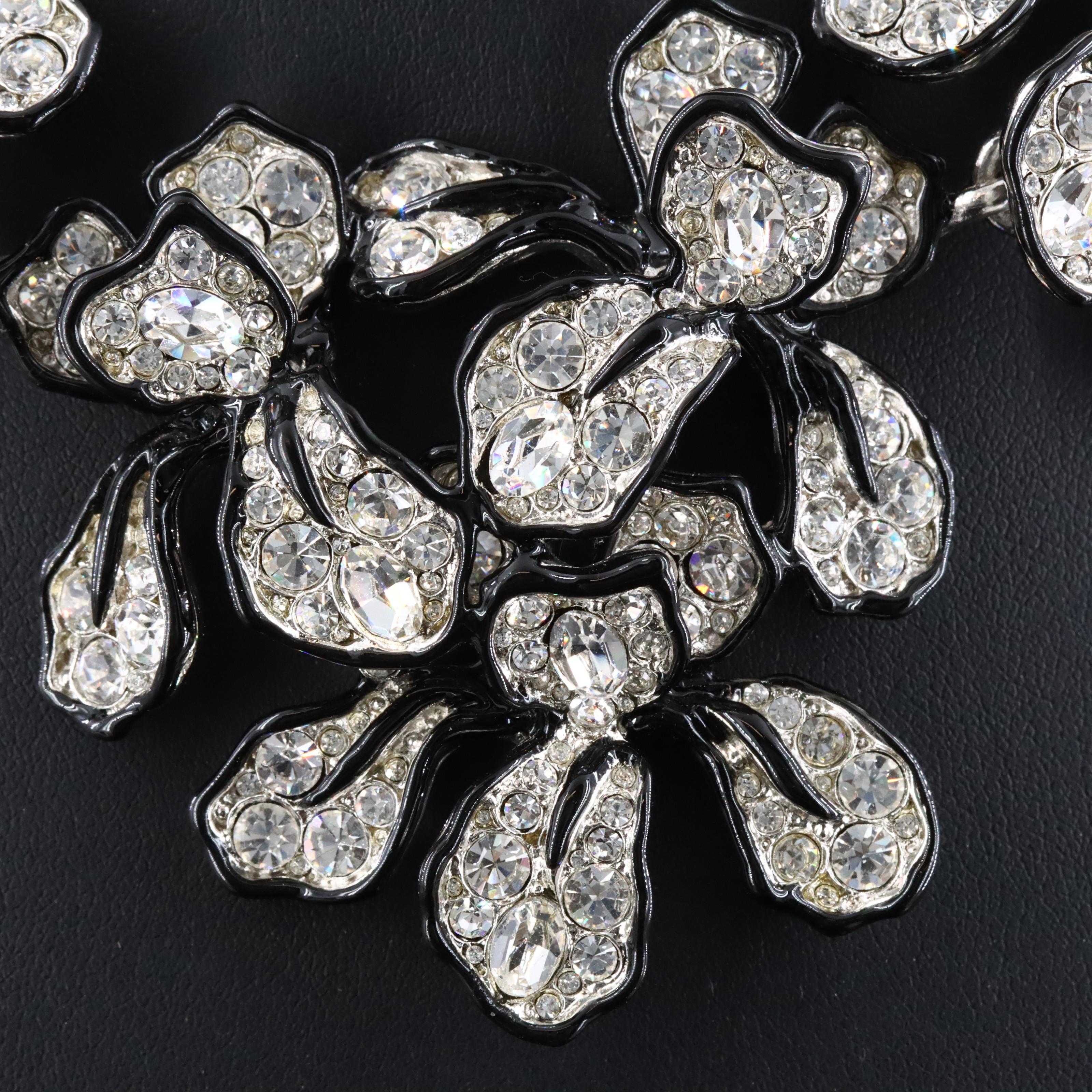 Kenneth Jay Lane Rhinestone and Enamel Flower Necklace
