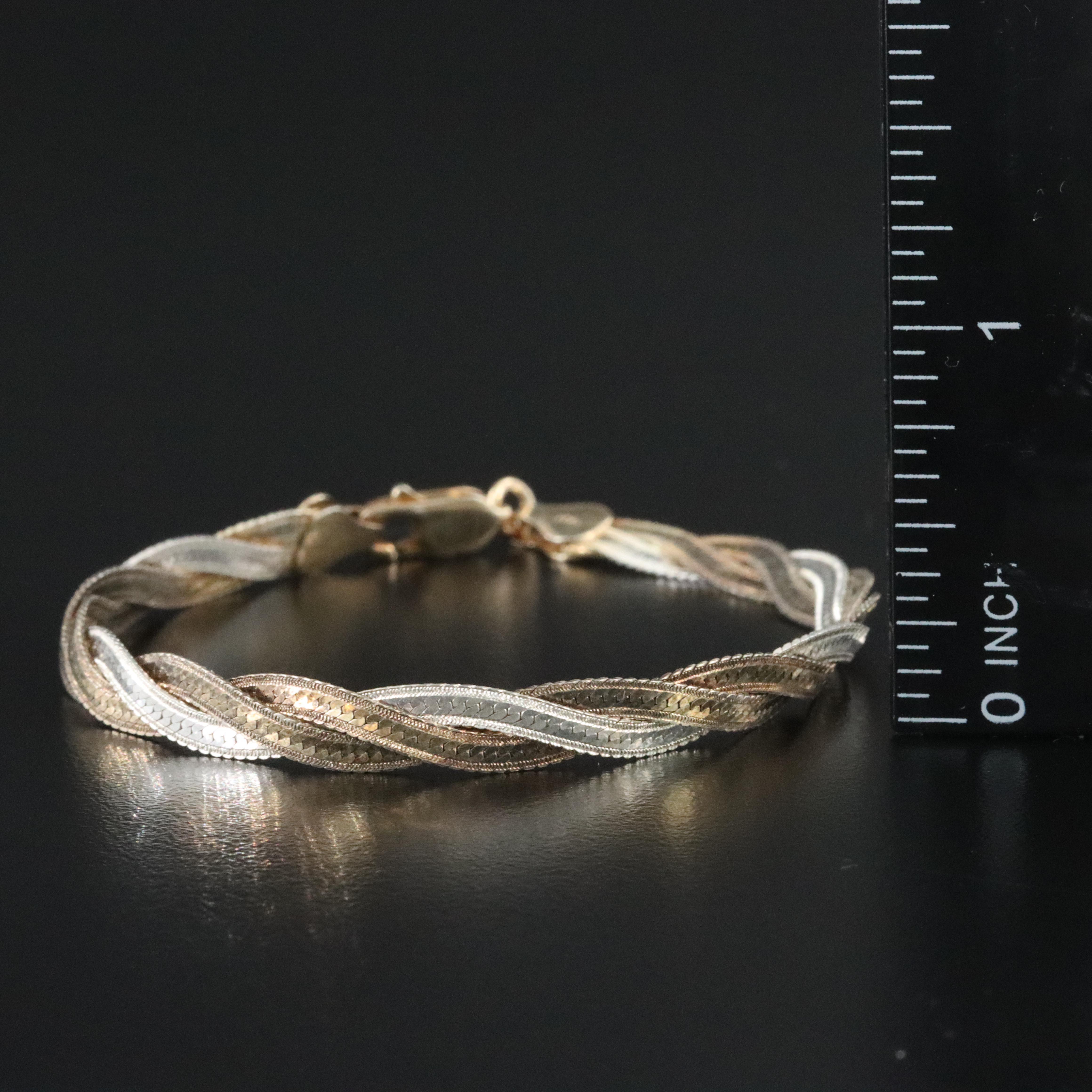 Sterling Two-Tone Braided Herringbone Chain Necklace and Bracelet