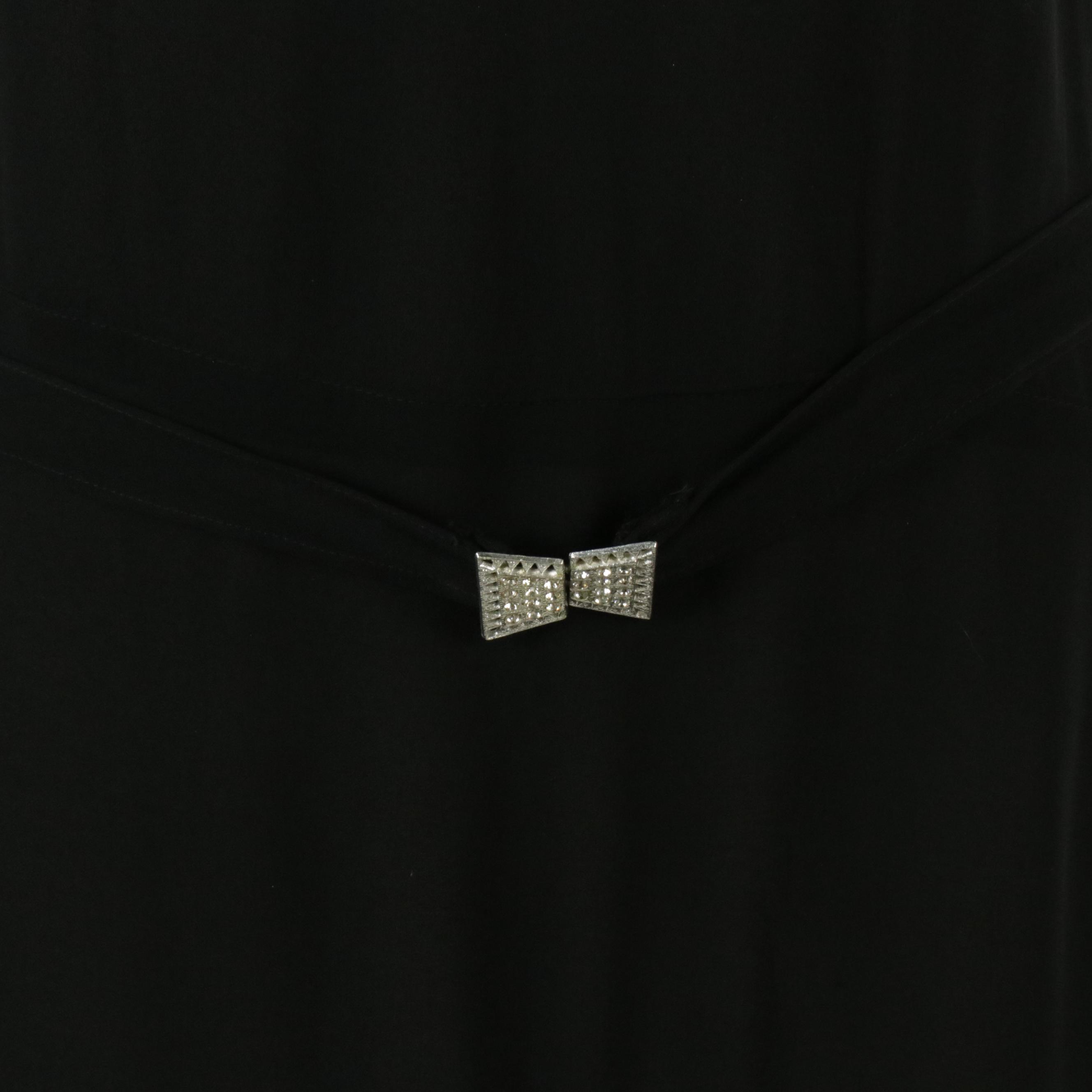 Black Pleated Drop Waist Belted Evening Dress and Open Cardigan