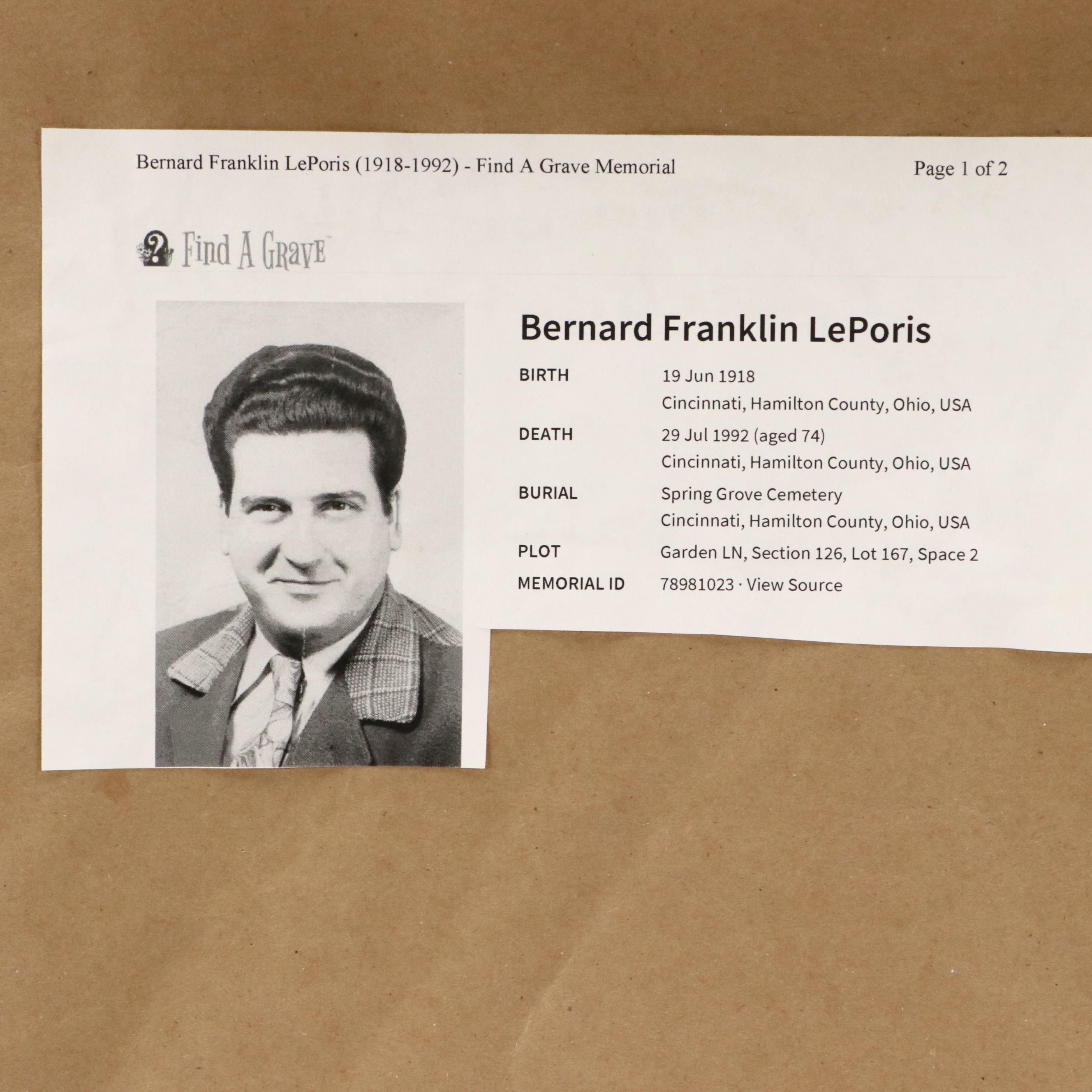 Bernard LePoris Graphite Drawing Portrait of Young Woman, 1937