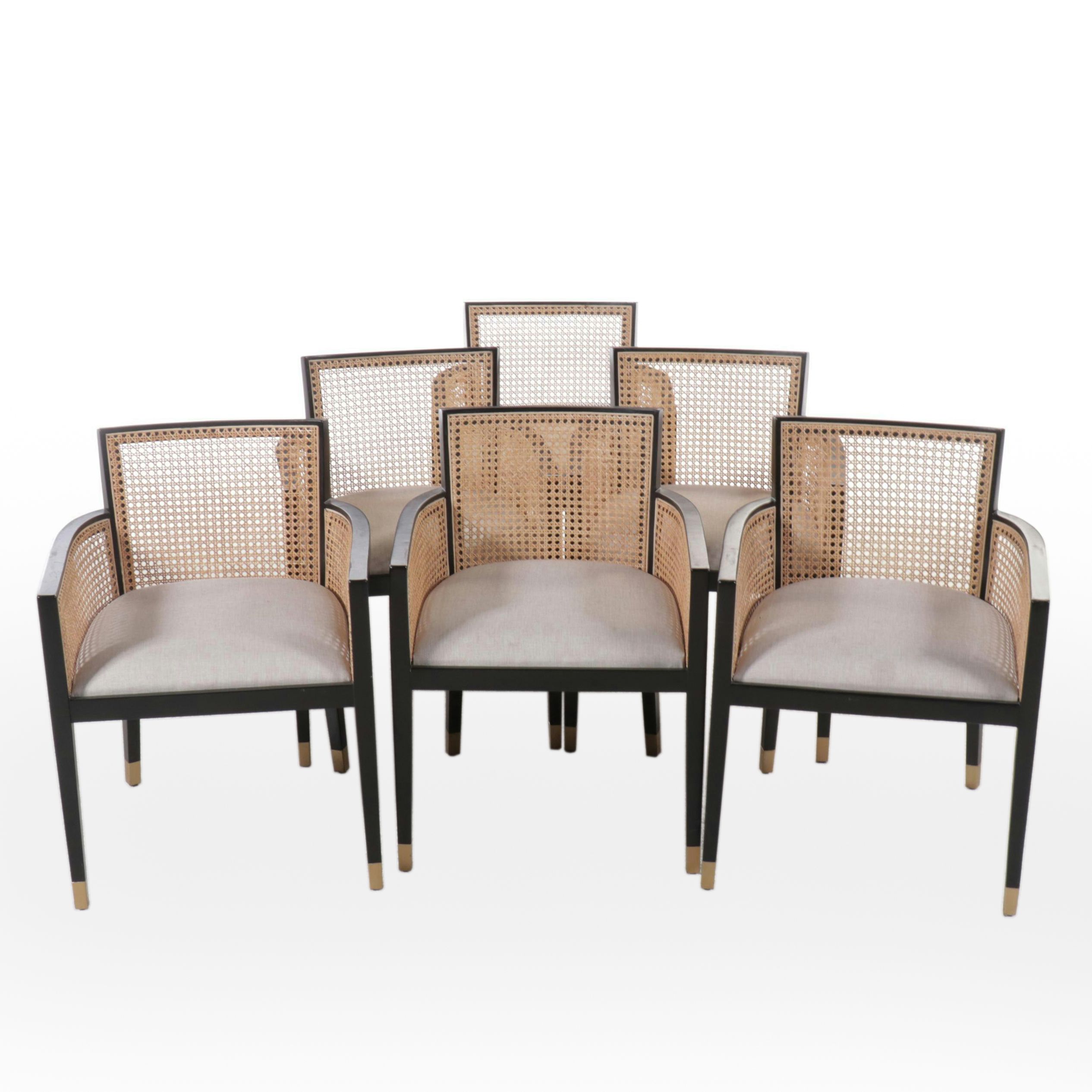 Set of Six World Market "Fynn" Wood and Cane Dining Chairs