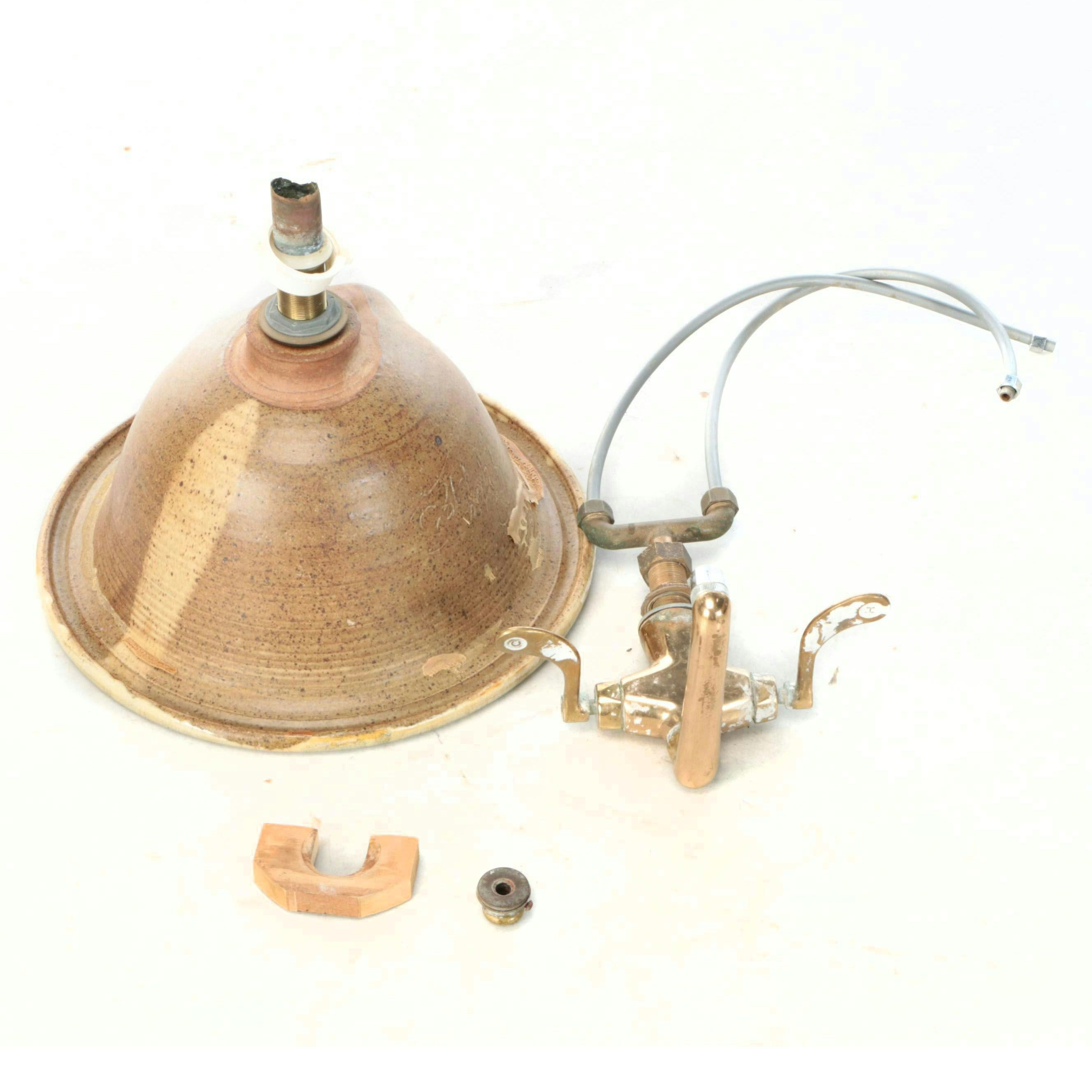 Signed Artist-Made Drop-In Sink with Brass Fixture