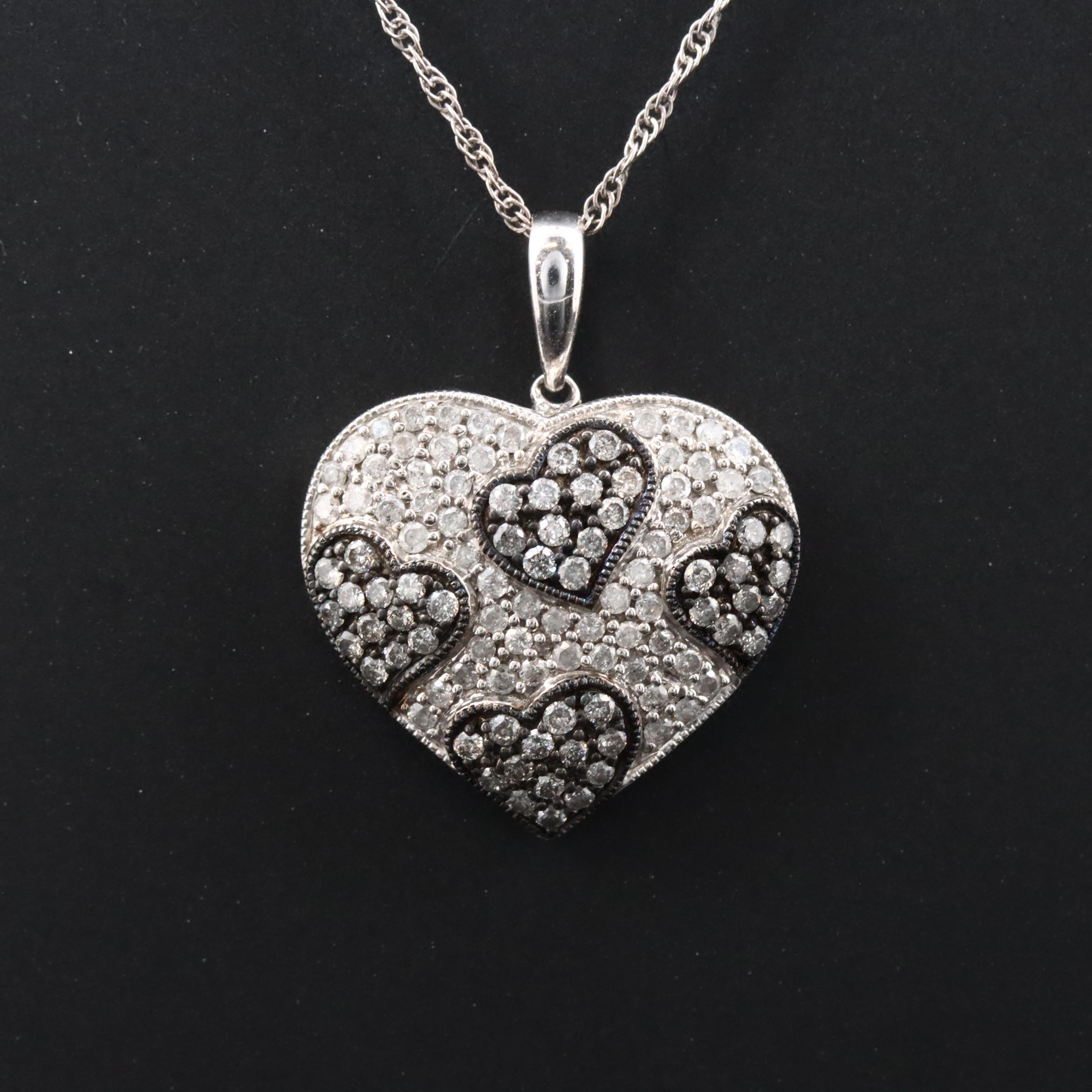 Sterling 1.18 CTW Diamond Heart Pendant Necklace